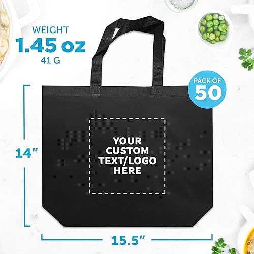 Miniatura 5 de DISCOUNT PROMOS Juego de 50 bolsas de mano personalizadas de tamaño gigante, paquete a granel personalizado, bolsas de comestibles reutilizables,