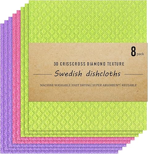 Paños suecos  Paquete de 8 toallas de mano reutilizables y absorbentes para cocina, mostradores y platos  Paño de esponja de celulosa  Regalos