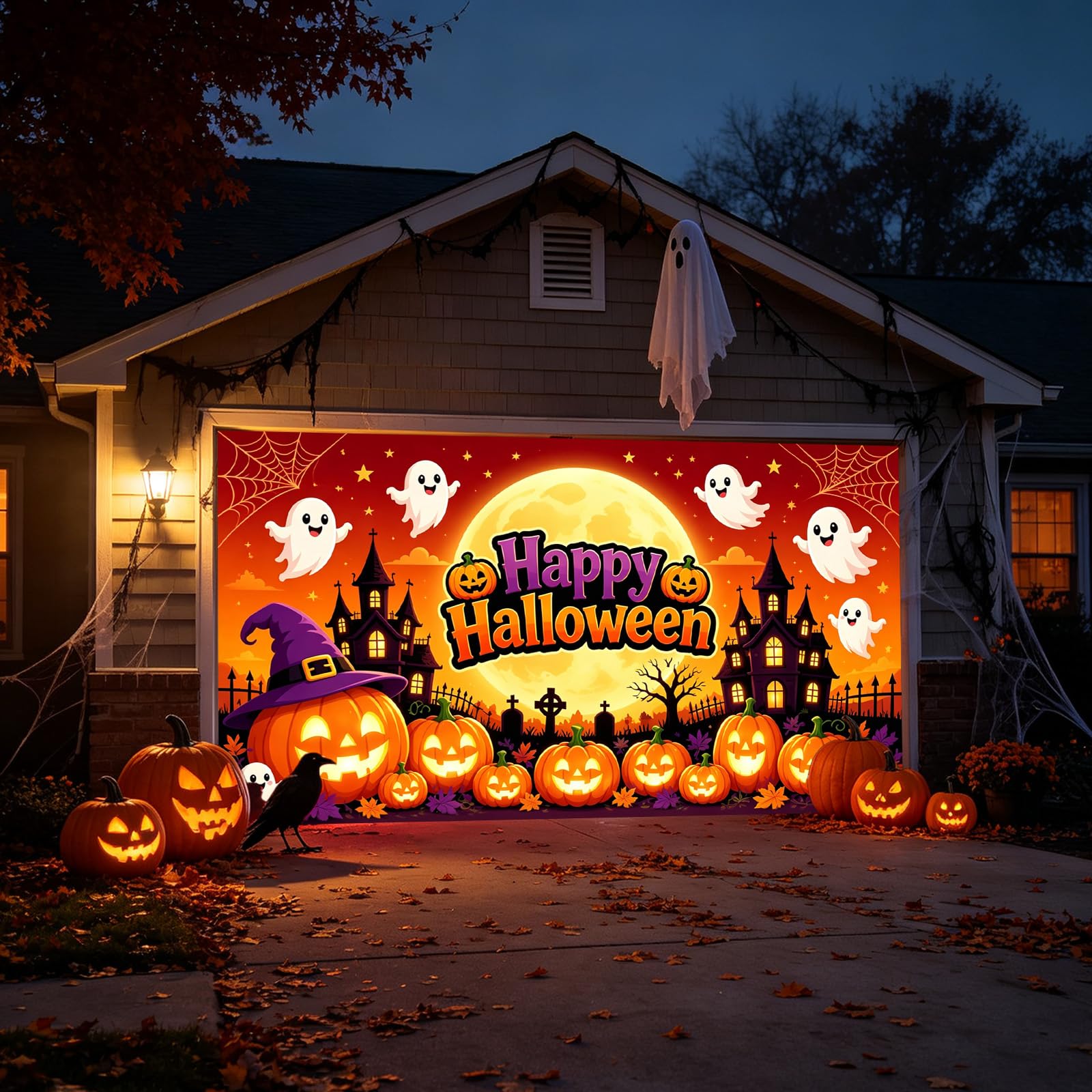 Halloween Garage Door Cover Halloween Decorations Outdoor Hanging Banner Garage Buddy Backdrop for Home Wall Decor Holiday Spooky Party Photo Backgrounds Window Decoration