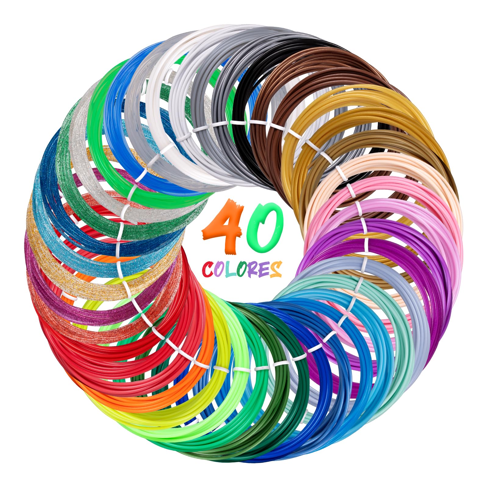 Kretrum 40 Color Filament 3D Pencil PLA 1.75mm Filament 3D Pencil Compatible with MYNT3D and SCRIB3D NOT SUITABLE FOR 3Doodler 3D Pen 3 meters of each color a total of 394 feet