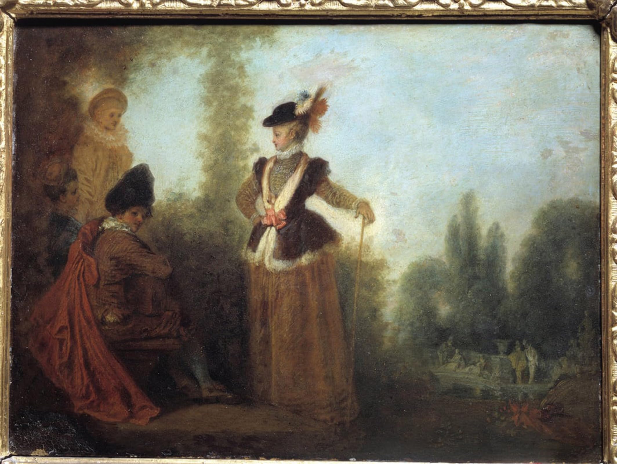 SERENDIPITP Abstract Painting Mural Print Picture Wall Decor Painting a Stylish Young Woman in Travel Attire by Jean Antoine Watteau Vintage Wall Artwork for Home Decor 60x90cm