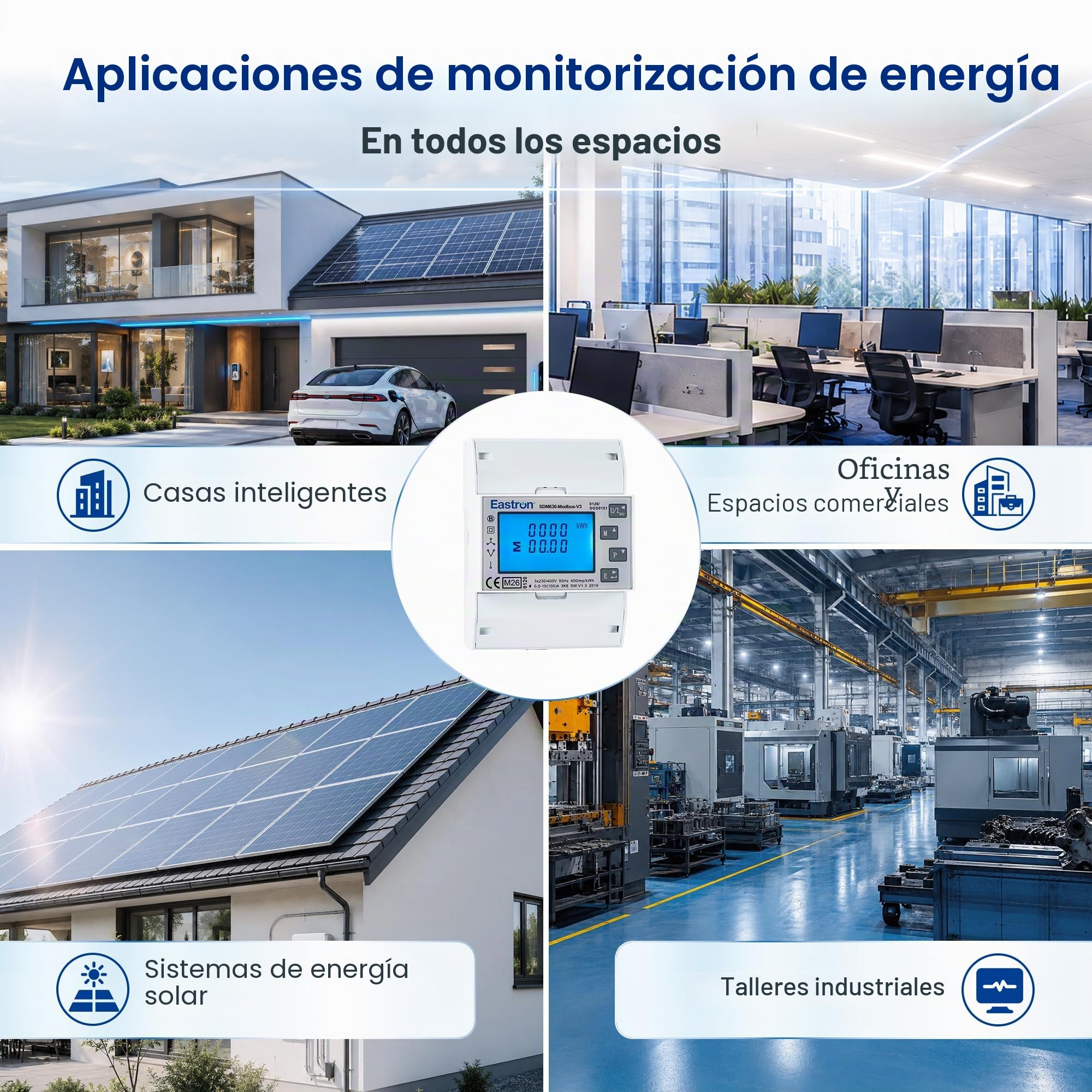 Eastron SDM630Modbus-V3 - Contador de corriente trifásico digital para carril de sombrero, multifuncional, bidireccional con 2 x S0, RS485 Modbus-RTU