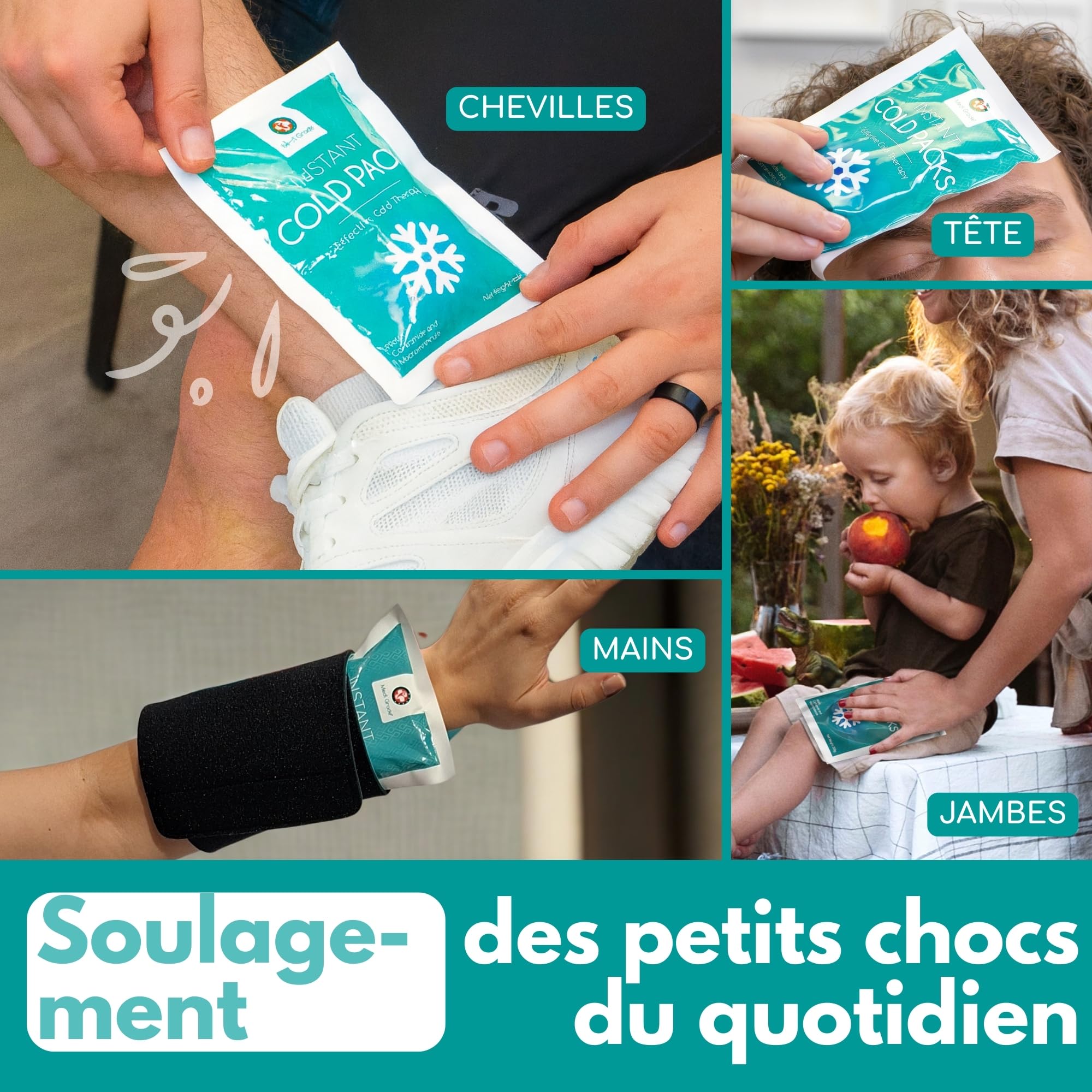 Medi Grade Poche de Glace, 30 Packs de Glace de 100 g (11,43 x 15,24 cm) – Compresse Froide Instantanée – Poche de Froid Pour la Cheville et le Genou avec Bande de Fixation, Pas Besoin de Congélateur