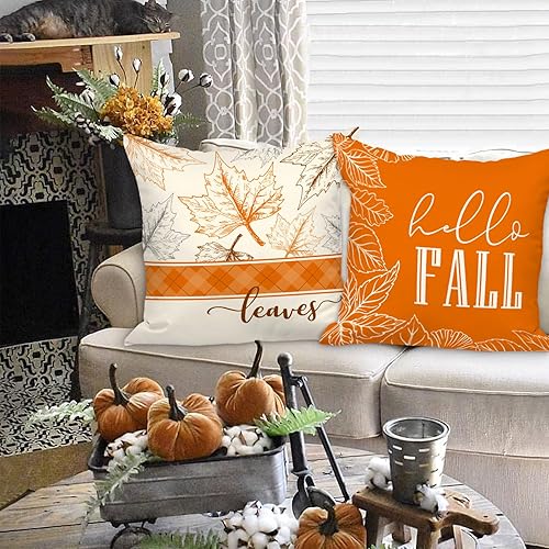 Miniatura 4 de Ywlake Juego de 4 fundas de almohada de otoño de 16 x 16 pulgadas, fundas decorativas de otoño de 16 x 16 pulgadas, fundas de almohada de Acción de