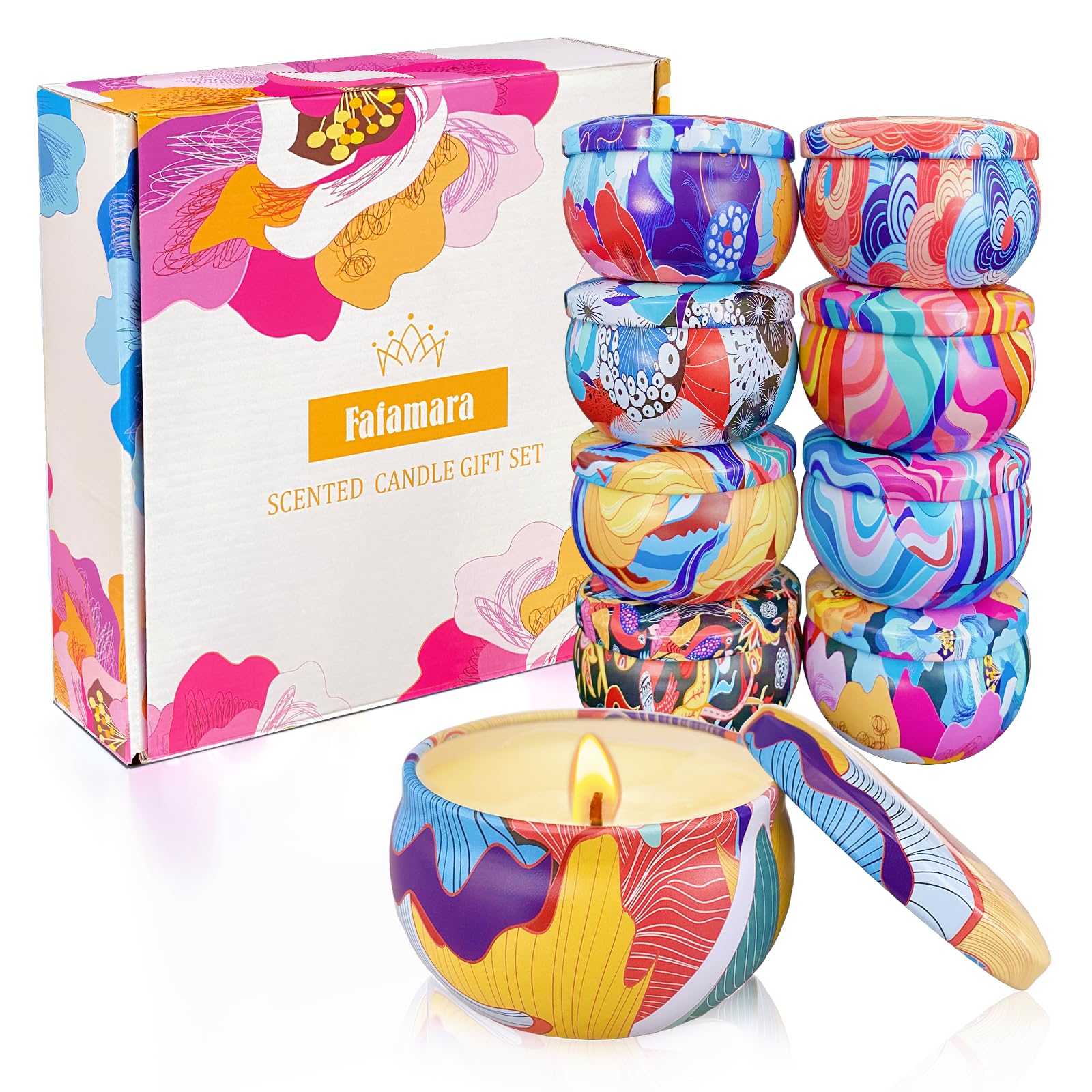 Scented Candle Gift Set, 9 Small Tin Can Candles, Candles Gifts for Women, Natural Soy Wax, Multiple Scents, Birthday, Anniversary, Home Decoration, Christmas, Mother's Day Gift