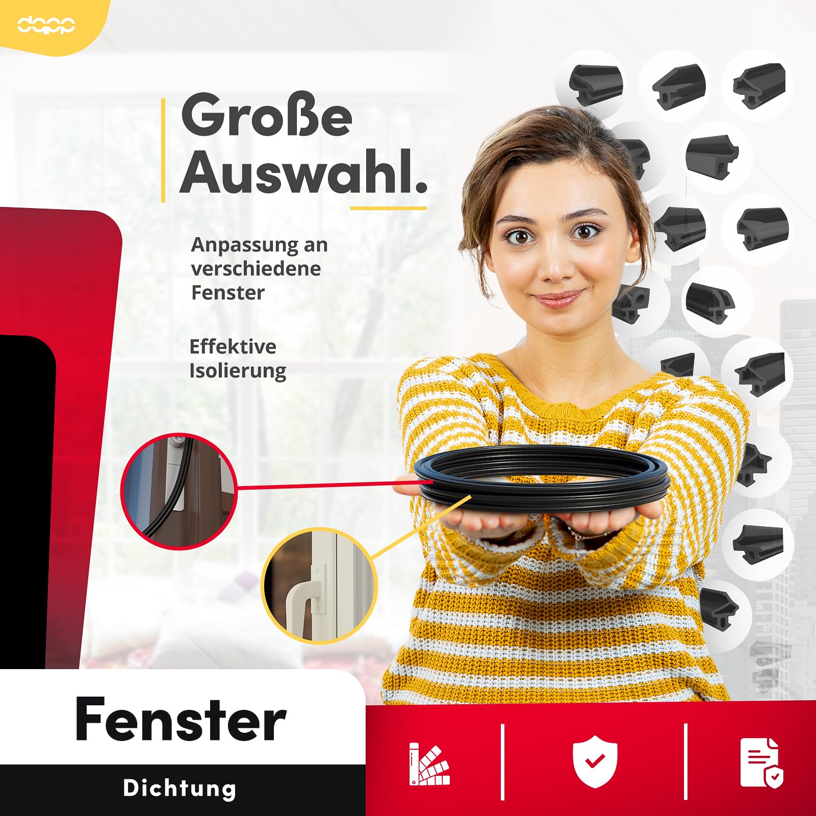 DQ-PP Fensterdichtung – Schwarz – 10 Meter – S-1150 Kommerling – PVC Fenster – Gummidichtug Dichtband – Kunststofffensterdichtungen – ALU Profildichtung Türdichtung