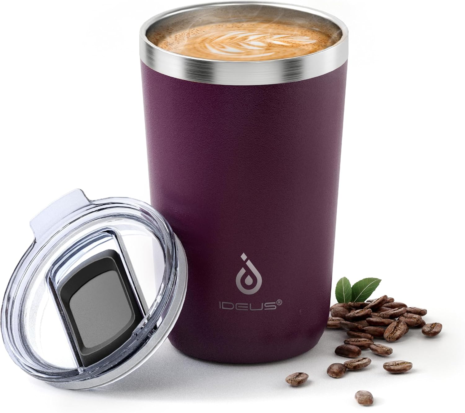 Ideus 20 oz Tumbler, Travel Coffee Mug with Splash Proof Sliding Lid, Double Wall Stainless Steel Vacuum Insulated Coffee Mug for Home and Office, Keep Beverages Hot or Cold, Red Violet
