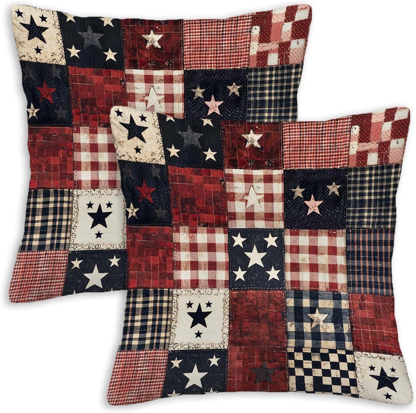 Throw Pillow Covers 18x18 Set of 2, Flag Patchwork Cushion Covers, Decorative Square Pillowcases for Couch, Bedroom, Living Room Americana Patchwork 18" x 18" (Pack of 2)