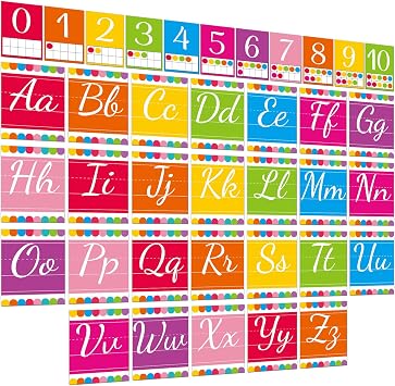 37 Pcs Colorful Alphabet Bulletin Board Set 26 Letters Flash Cards and 0-10 Number Cards ABC Alphabet Poster for Classroom Wall Blackboard Classrooms Decors Back to School Chalkboard Supplies