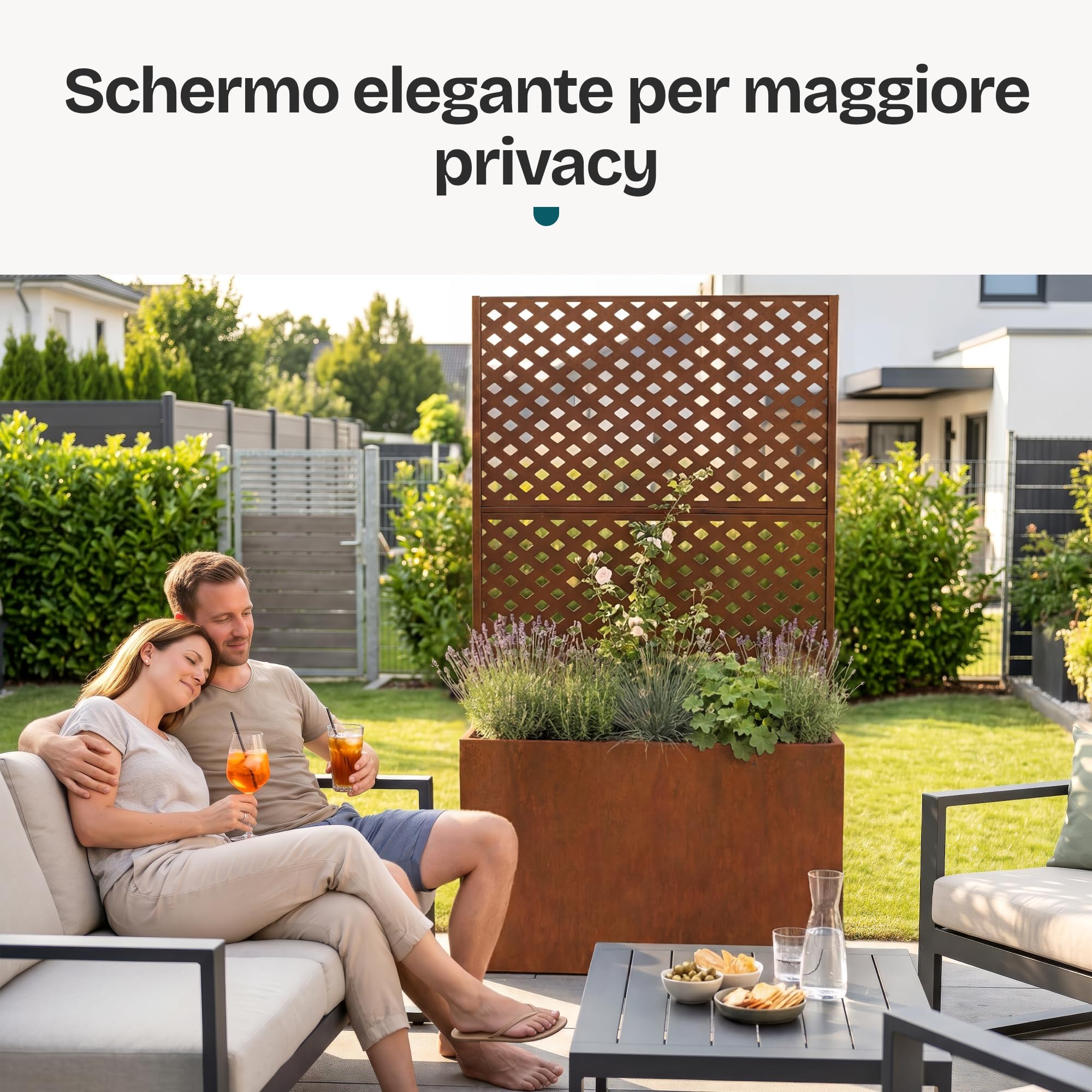 casa.pro Fioriera Alta con Spalliera Separé 146x83x31 cm Marrone Ossidato | Acciaio Corten Pannello Divisore Privacy Portapiante Rettangolare Grigliato Frangivista Giardino Terrazza Interno Esterno