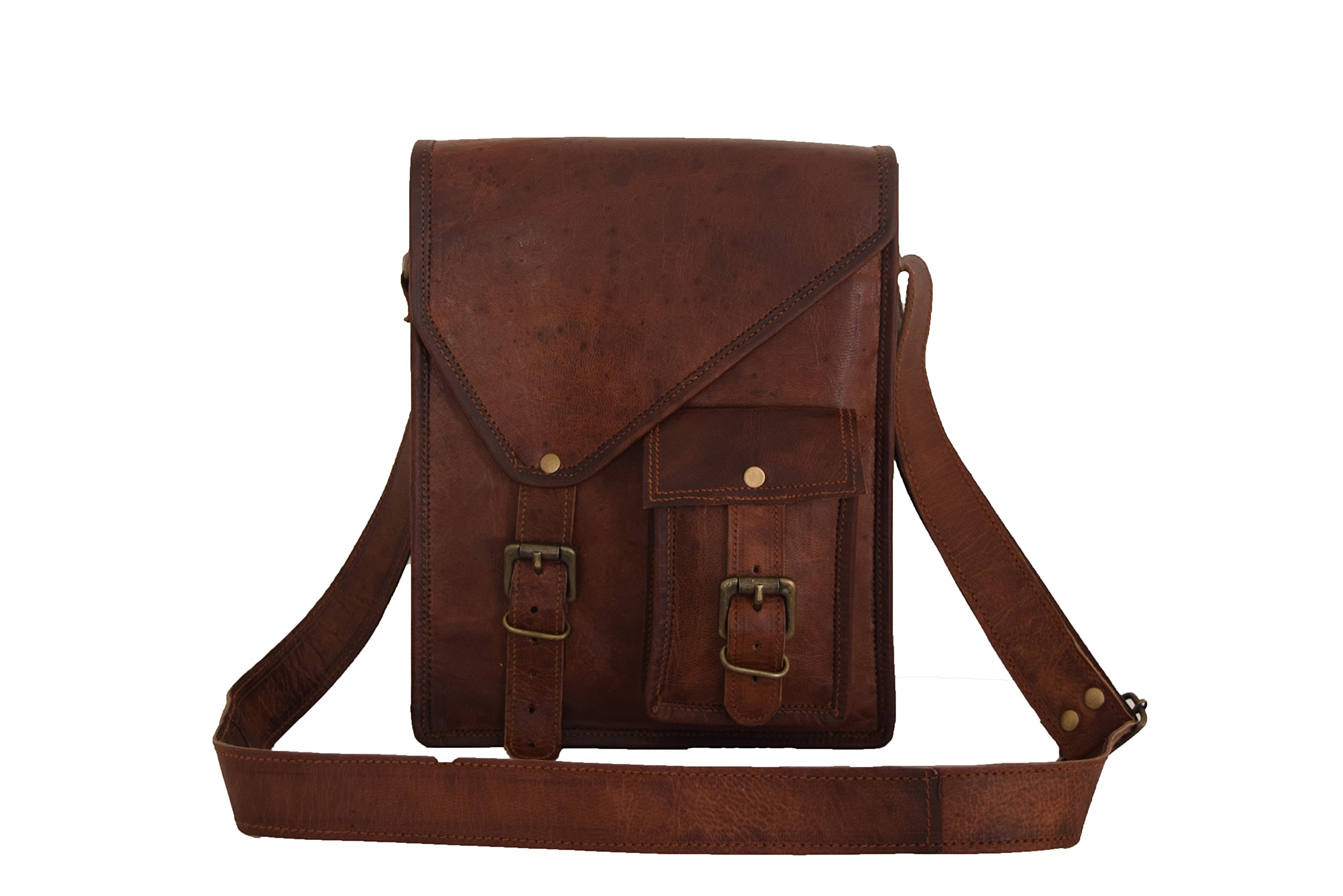 Full Grain Vintage Leather Crossbody Messenger Bag Fits iPad Tab Mini Satchel Handbag Shoulder Sling Bags 9x11 Inch