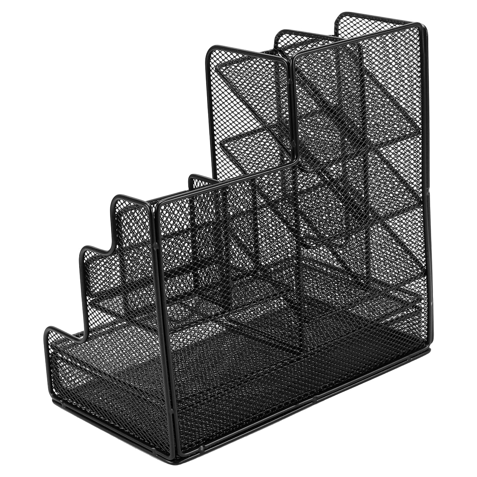 Organizer na biurko z 4 poziomami, 25,5 x 15 x 18,5 cm, czarny, półka na długopisy z metalu, akcesoria na biurko, siatka do domu, biura