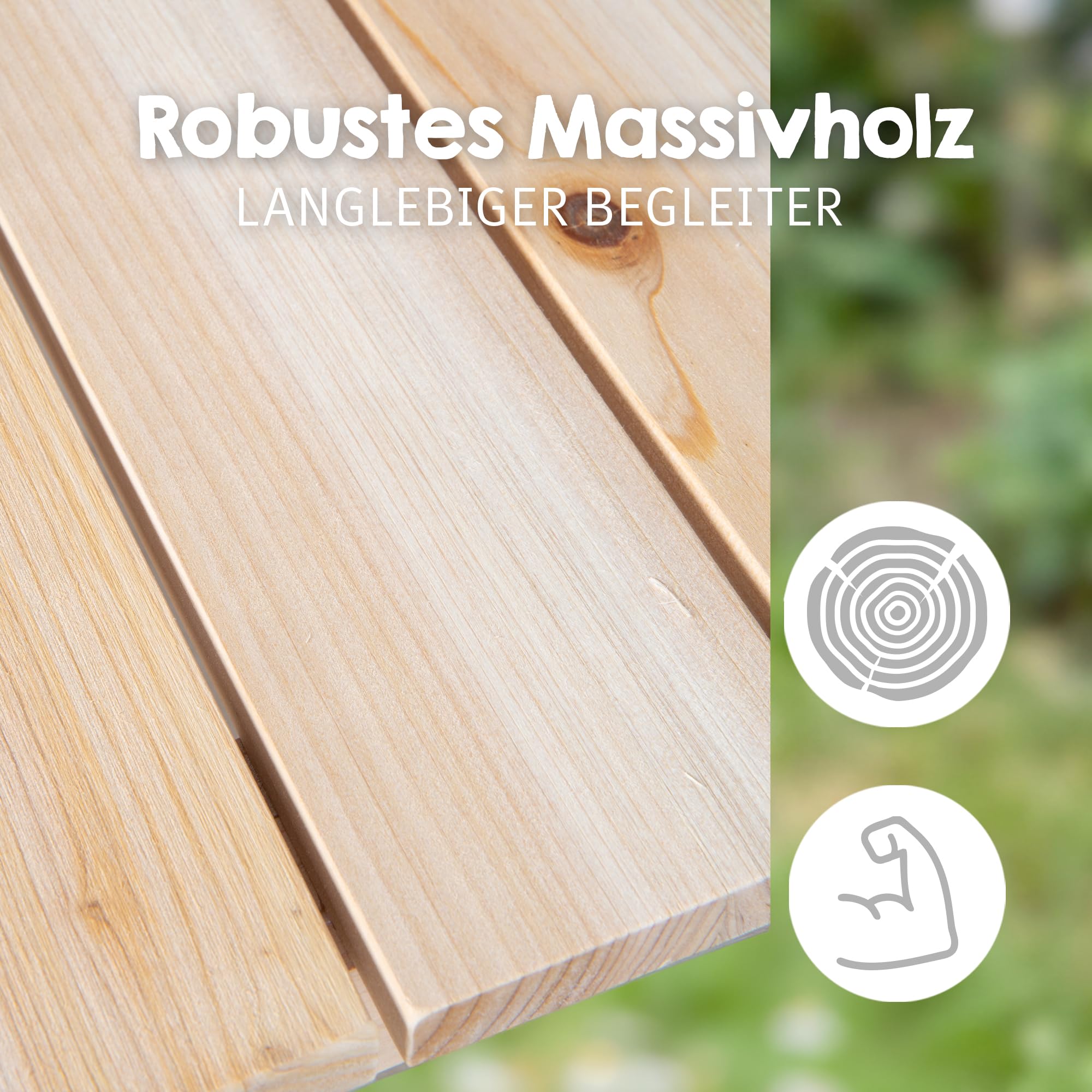 roba Kinder Outdoor+ Sitzgruppe "Picknick for 4" - Sitzgarnitur aus Massivholz - Natur