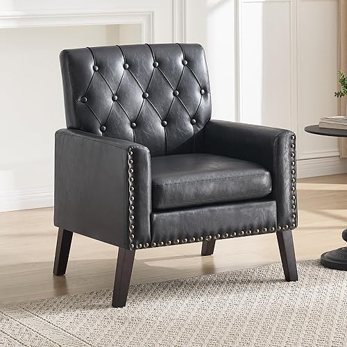 Silla decorativa moderna de mediados de siglo, silla de oficina de piel sintética negra para recepción, silla de club de cuero marrón para sala de