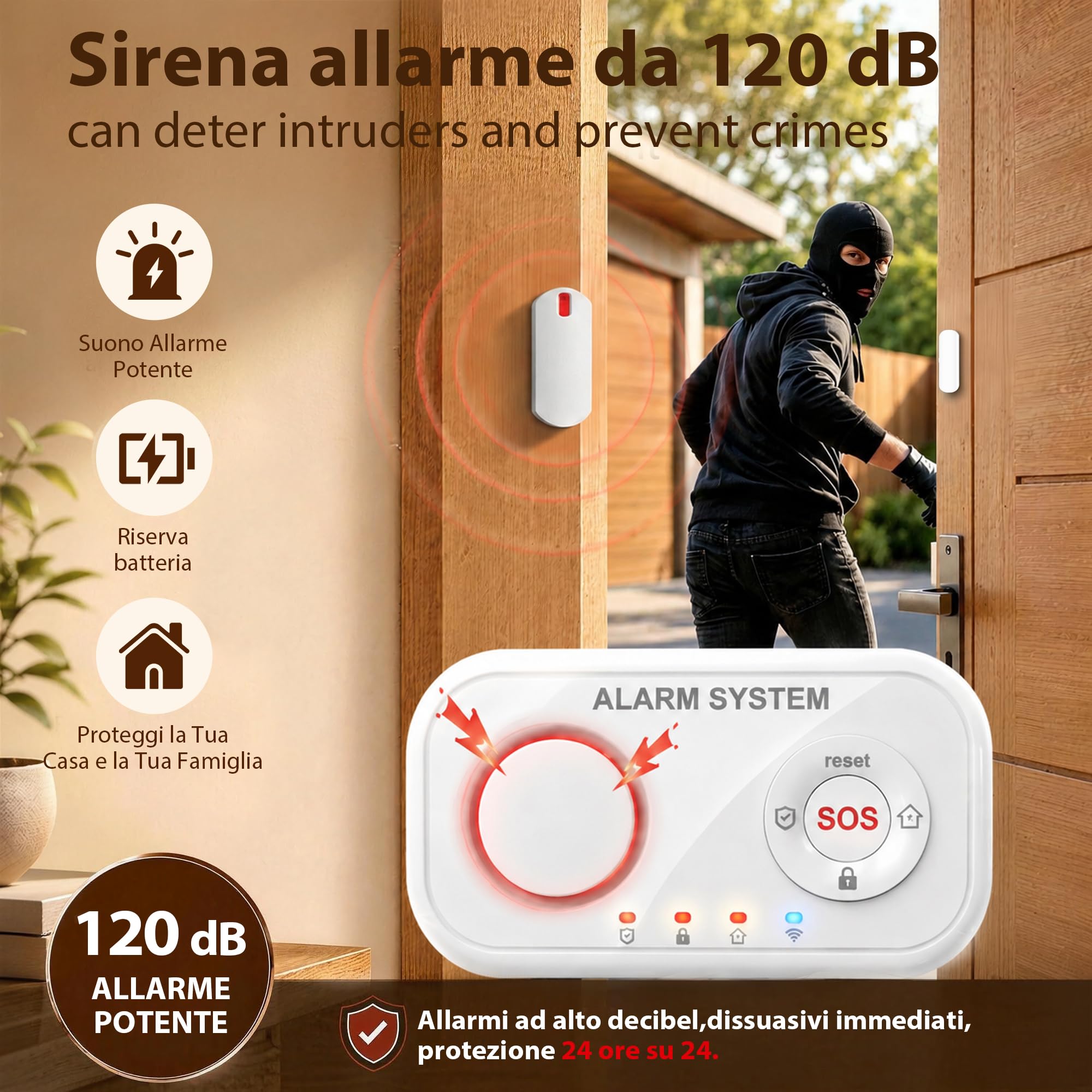 YISEELE Allarme Casa Senza Fili: Antifurto casa con Centrale 120dB e Controllo APP Gratuita - Proteggi famiglia e beni dagli intrusi in tua assenza - Salvavita Anziani – Compatibile Alexa & Google