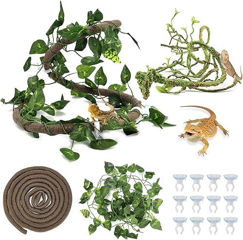 Miniatura 9 de Tfwadmx Reptiles Jungle Vines Bend A Branch Ivy Hojas artificiales Falsas Hábitat Adornos para camaleones, serpientes, lagartos, ranas