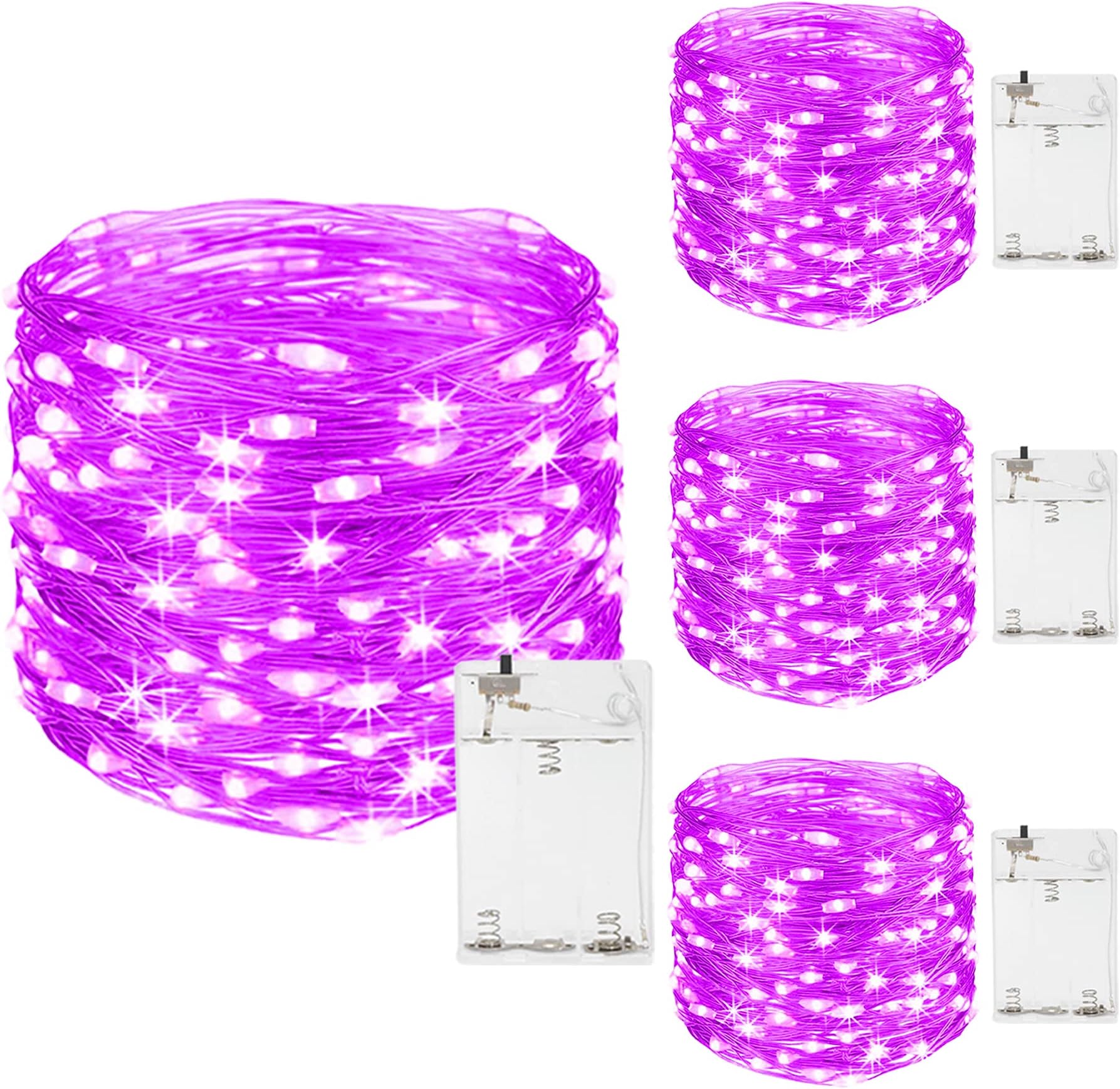 ITICdecor Halloween Purple Fairy Lights 4 Pack 50LED Battery Operated String Lights Waterproof Outdoor Indoor Halloween Decorative Lights for Garden Patio Bedroom Party