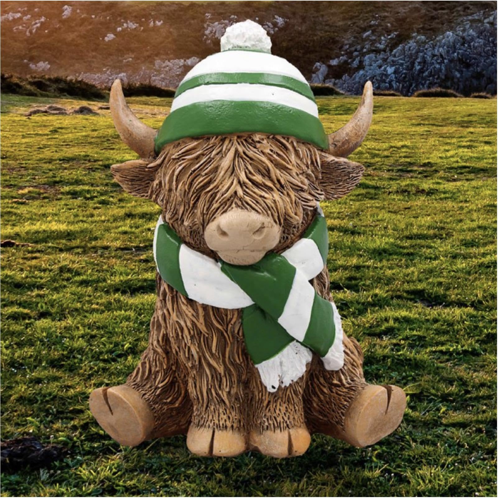L & P Home & Gifts LP74352 Highland Cow Scarf & HAT, Ceramic, Green & White - Image 2