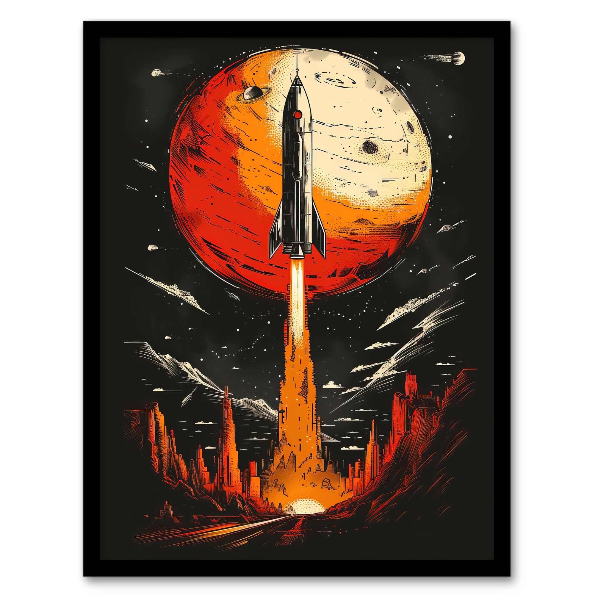 Artery8 Rocket Launch Alien Planets Space Exploration Living Room Artwork Framed Wall Art Print A4