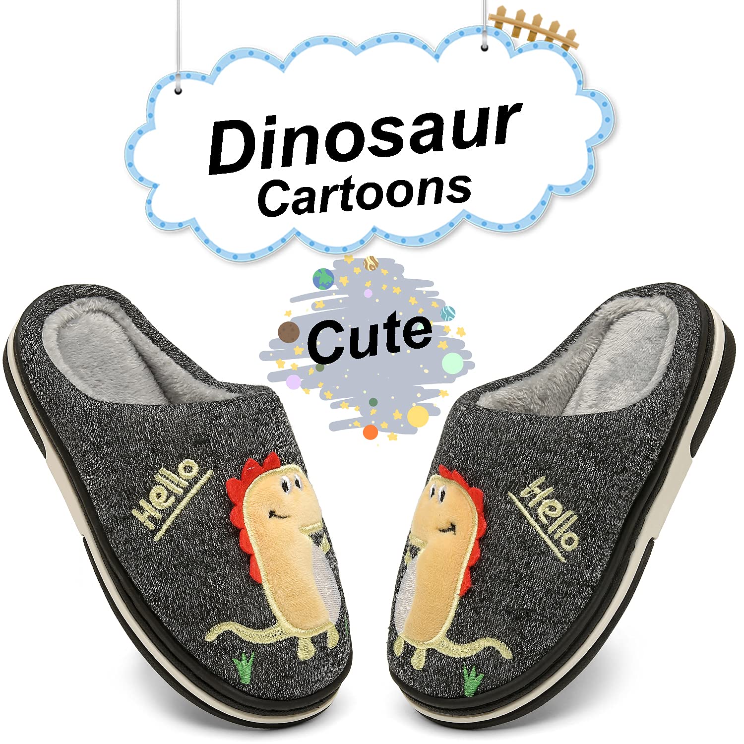 INMINPIN Inverno Pantofole da Casa Bambini Caldo Peluche Pantofola da Invernali Carino Dinosauro Comode Ciabatte Interne di Cotone per Ragazze Ragazzi