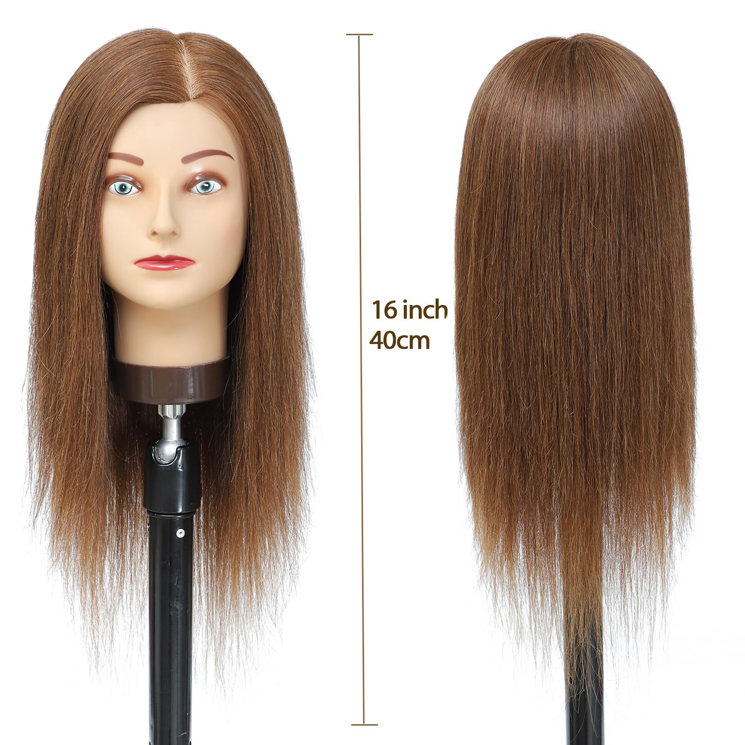 Ineffable 16"Mannequin Head with Human Hair Training Head Cosmetology Doll Head Manikin Practice Head Hairdresser with Free Clamp Holder Female (HB-16inch) - Image 2