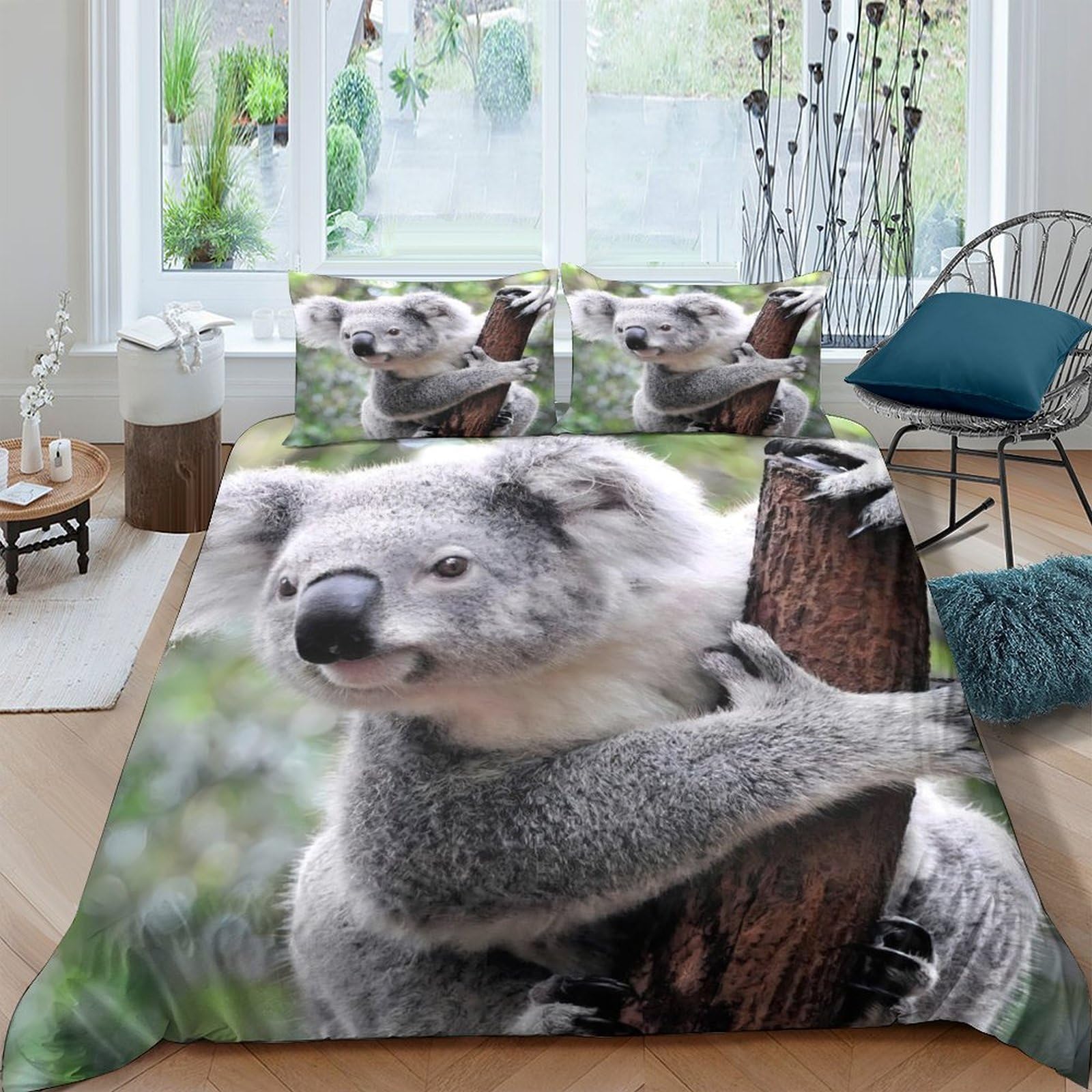 Ctjqhvkz Style-9 3D Printed Koala Tree Fitted Sheet Microfiber Soft Breathable Eucalyptus Forest Mattress Cover For Bedroom Guest Room Decor Single（135X200cm）