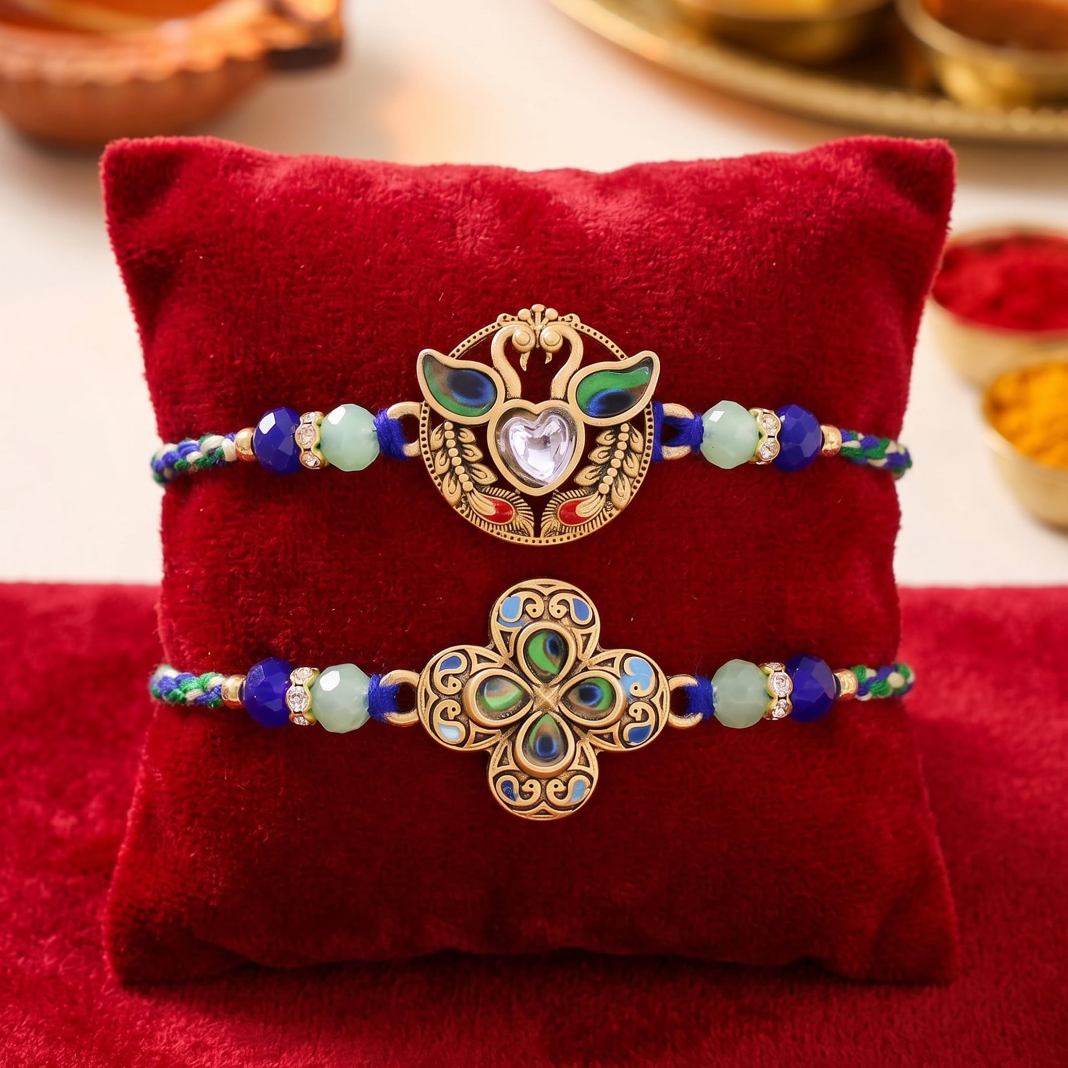 TIED RIBBONS Raksha Bandhan Rakhi for Brother Set of 2 Rakhi Set | Bhai Rakhi with Card | Roli Chawal Packet - Rakhi Bracelet for Brother Rakhi 2 Set | Rakhi for Bhaiya Bhai | Rakhi Thread