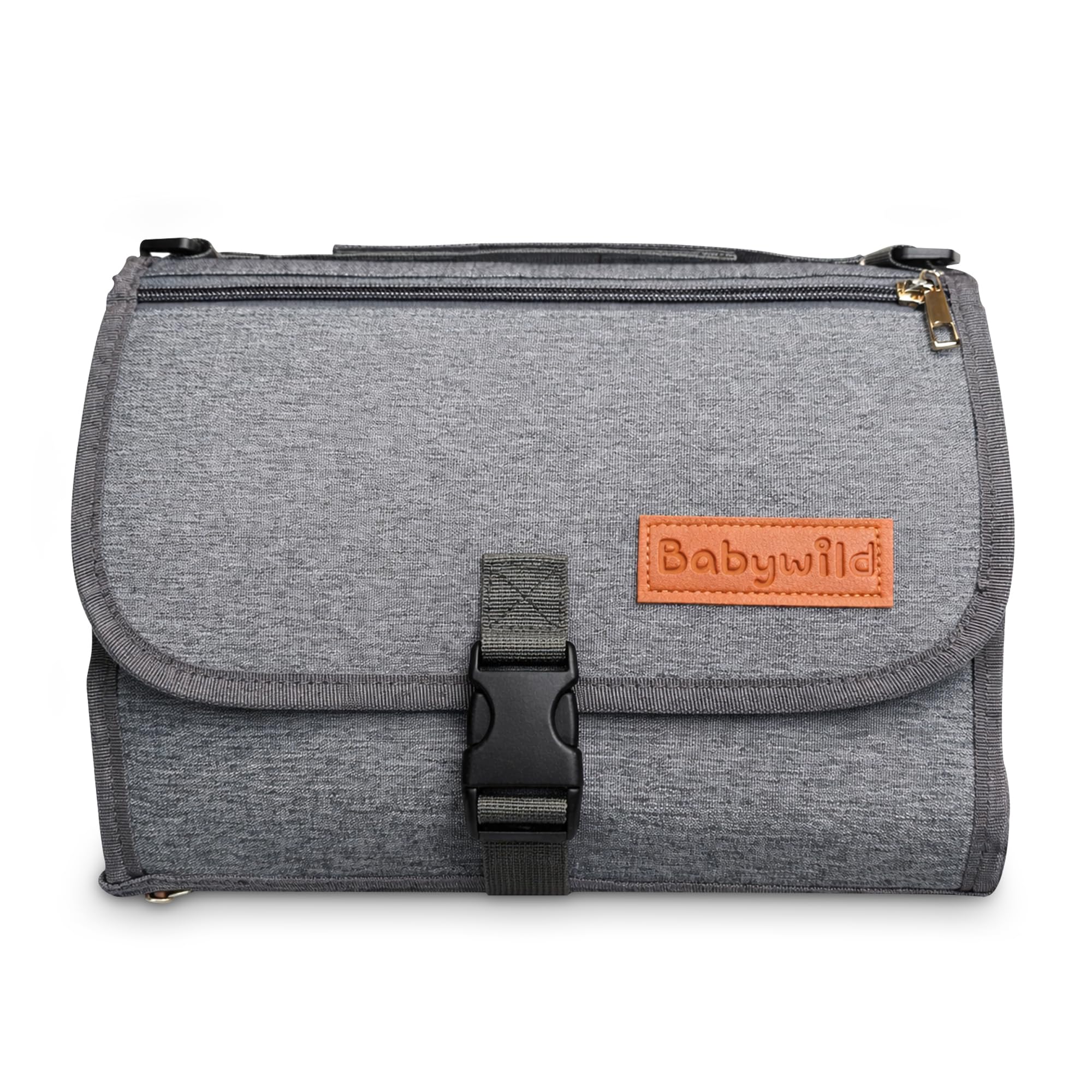 Babywild Portable Baby Changing Mat – Waterproof, Easy‑Fold Travel Pad with Soft Head Cushion, Storage Pockets & Wipe‑Clean Surface – Compact Nappy Changing Mat for Home, Car & On‑the‑Go - Grey