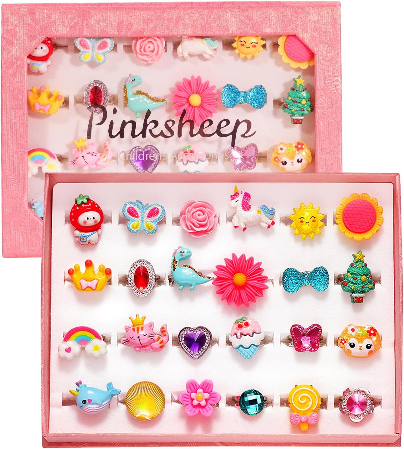 PinkSheep Bagues à bijoux pour petite fille dans une boîte, réglable, pas de doublure, bague pour fille qui joue et se déguise PinkSheep Bagues à bijoux pour petite fille dans une boîte, réglable, pas de doublure, bague pour fille qui joue et se déguise