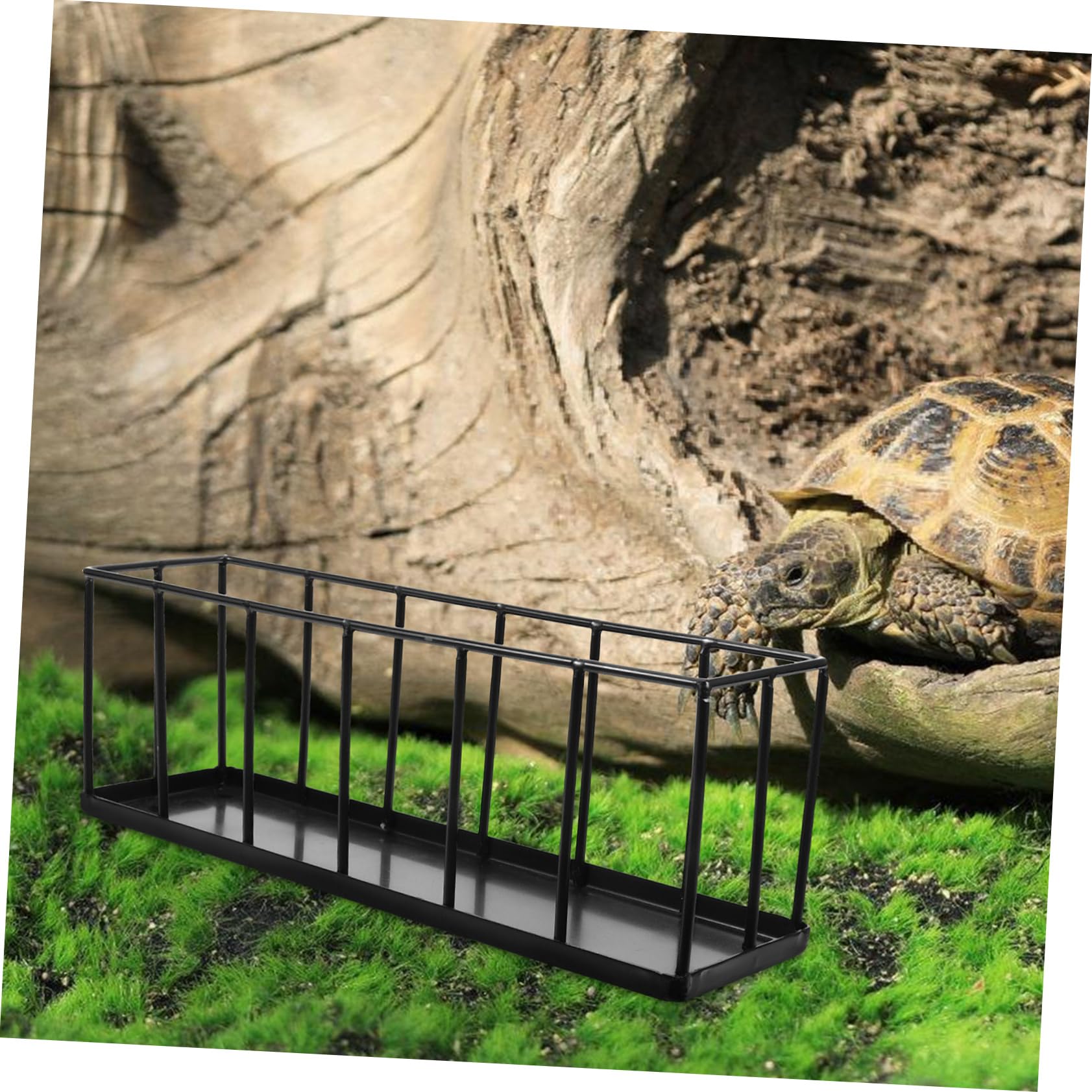 FRCOLOR Comedero para Reptiles de Acero Inoxidable Base Antideslizante, Bandeja Pequeña para Tortugas y Lagartos, Cuenco Resistente Negro, Uso en Terrarios para Mascotas Reptilianas