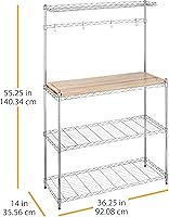 Vista 5 de Whitmor Supreme Baker's Rack con tabla de cortar de madera extraíble segura para alimentos, cromada