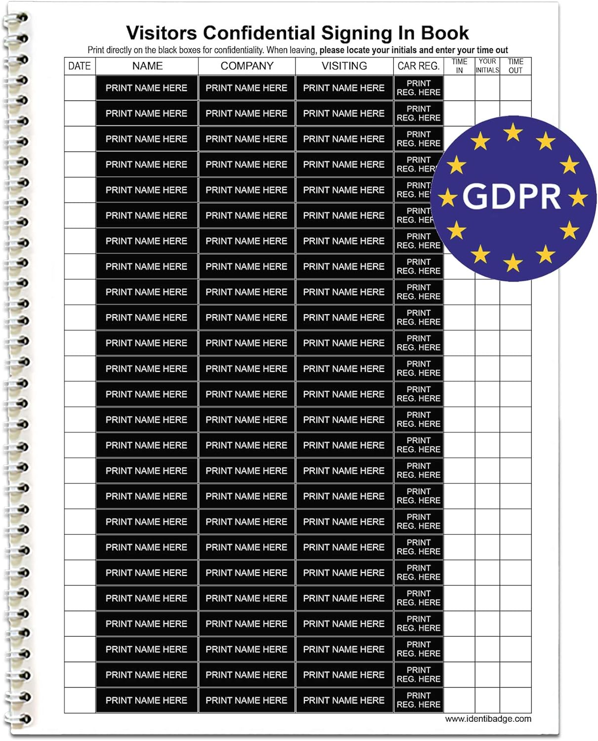 IDENTIBADGE GDPR Compliant Visitors Book Refill Line Entry Books GDPR