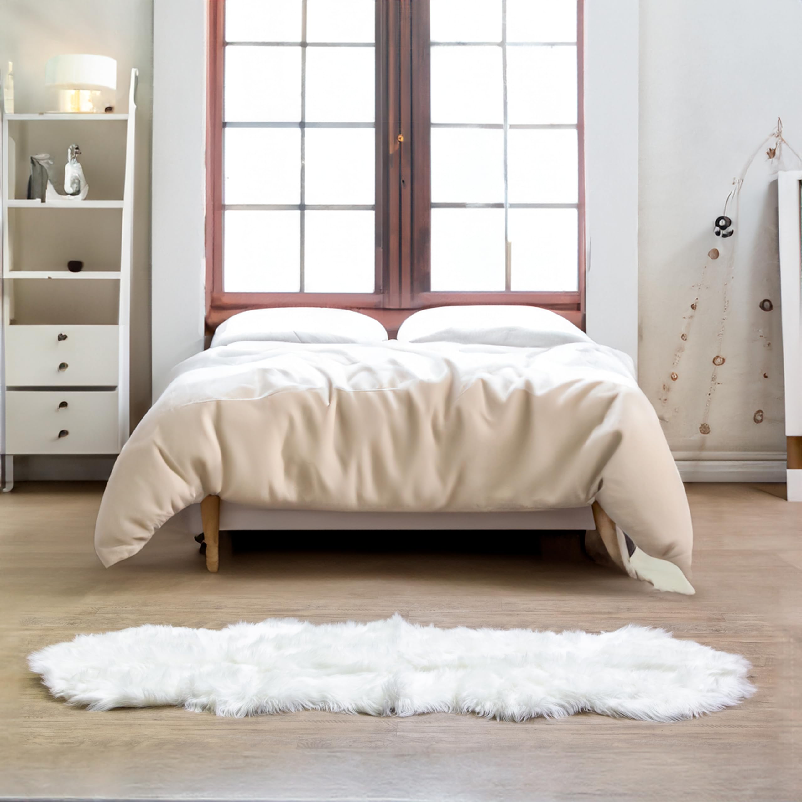 Super Area Rugs Ultra Soft & Fluffy Faux Sheepskin Rug, White 2 x 6 Feet Sheepskin Carpet for Bedroom Living Room