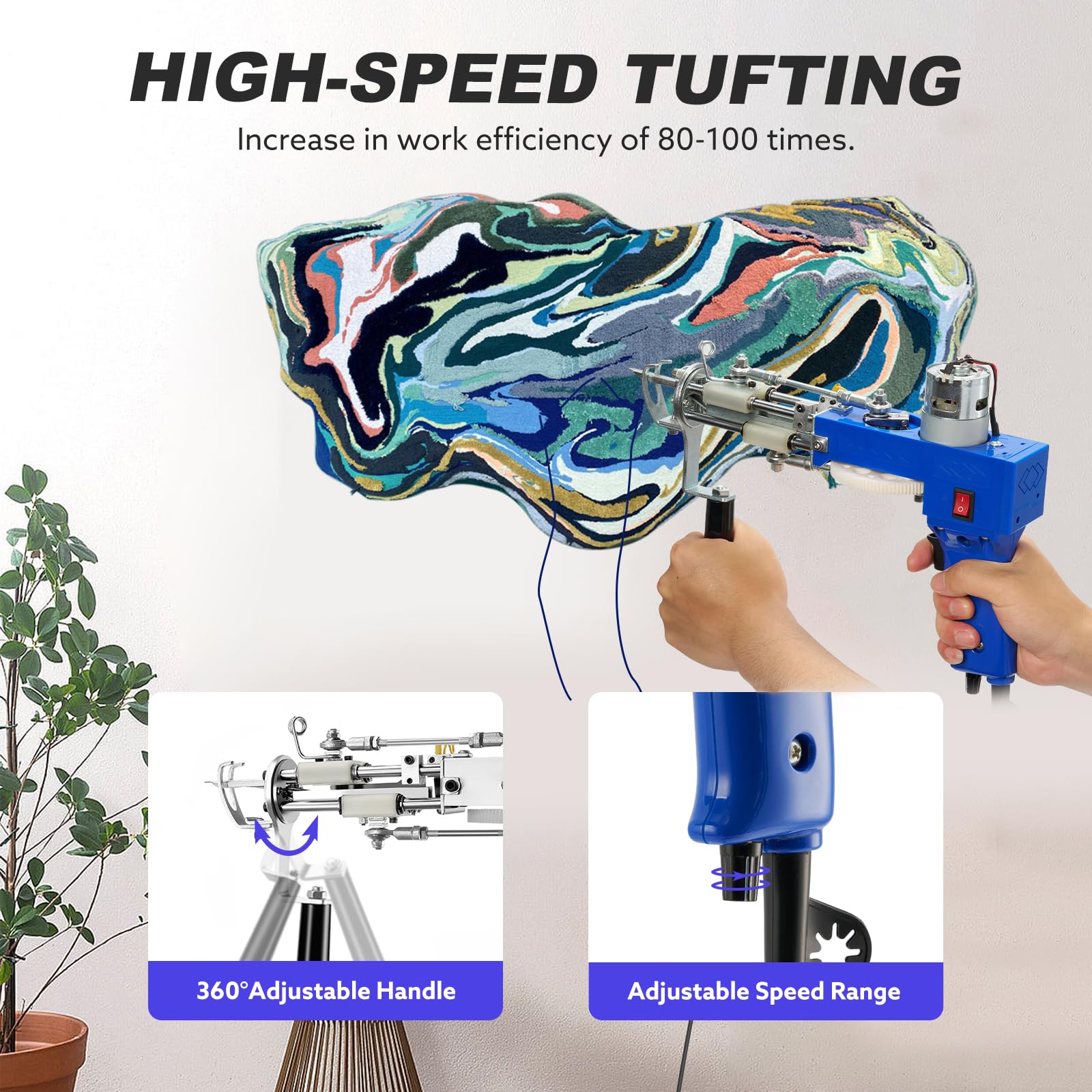 BESGEER Rug Tufting Gun Set with Trimmer, Tufting Machine Cut Loop Starter Kit Kit de Recortadora de alfombras con Pistola para mechones de alfombras,Pistola para alfombras con Bucle Cortado Todo Azul