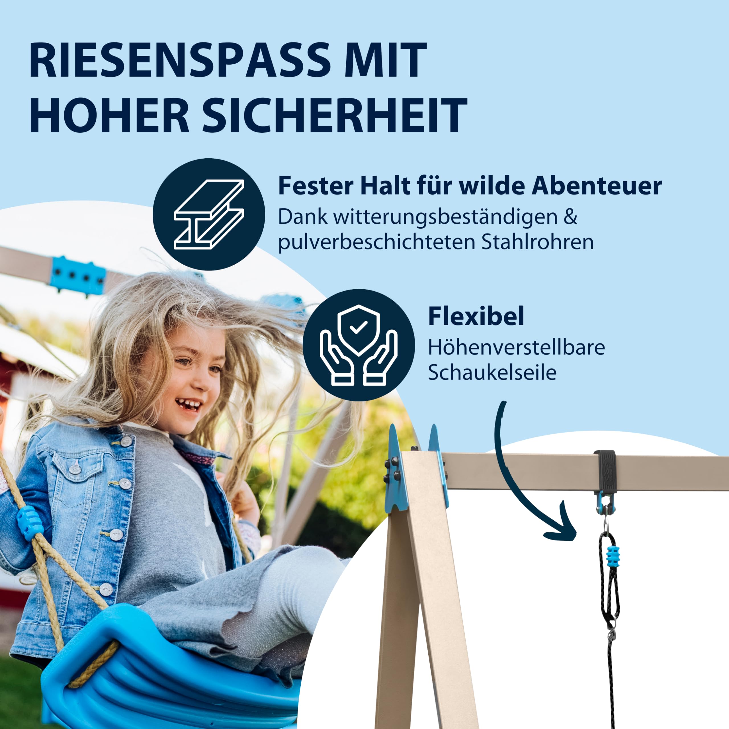 HUDORA Schaukel Vario - Basismodul Schaukelgerüst für Kinder - erweiterbares Schaukelset mit höhenverstellbaren Schaukelseilen für bis zu 50kg - Outdoor-Spielgerät mit optionaler Erweiterung