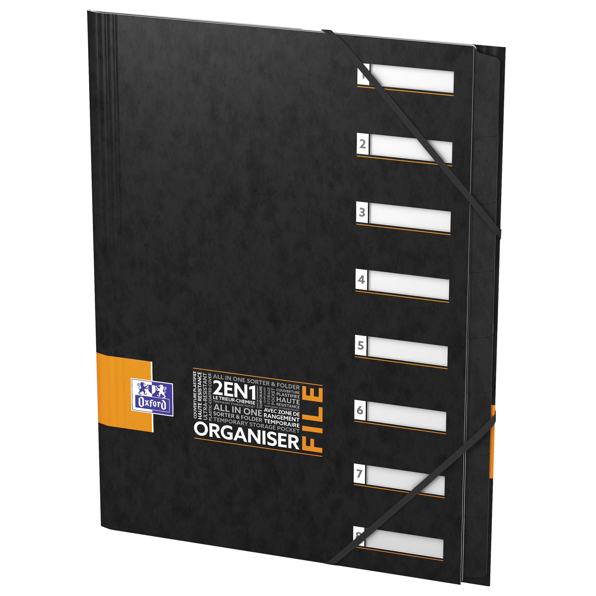 Oxford OrganiserFile Trieur 8 Compartiments Format A4 Fermeture Elastique Couverture Carte Pelliculée Couleur Aléatoire 400065859
