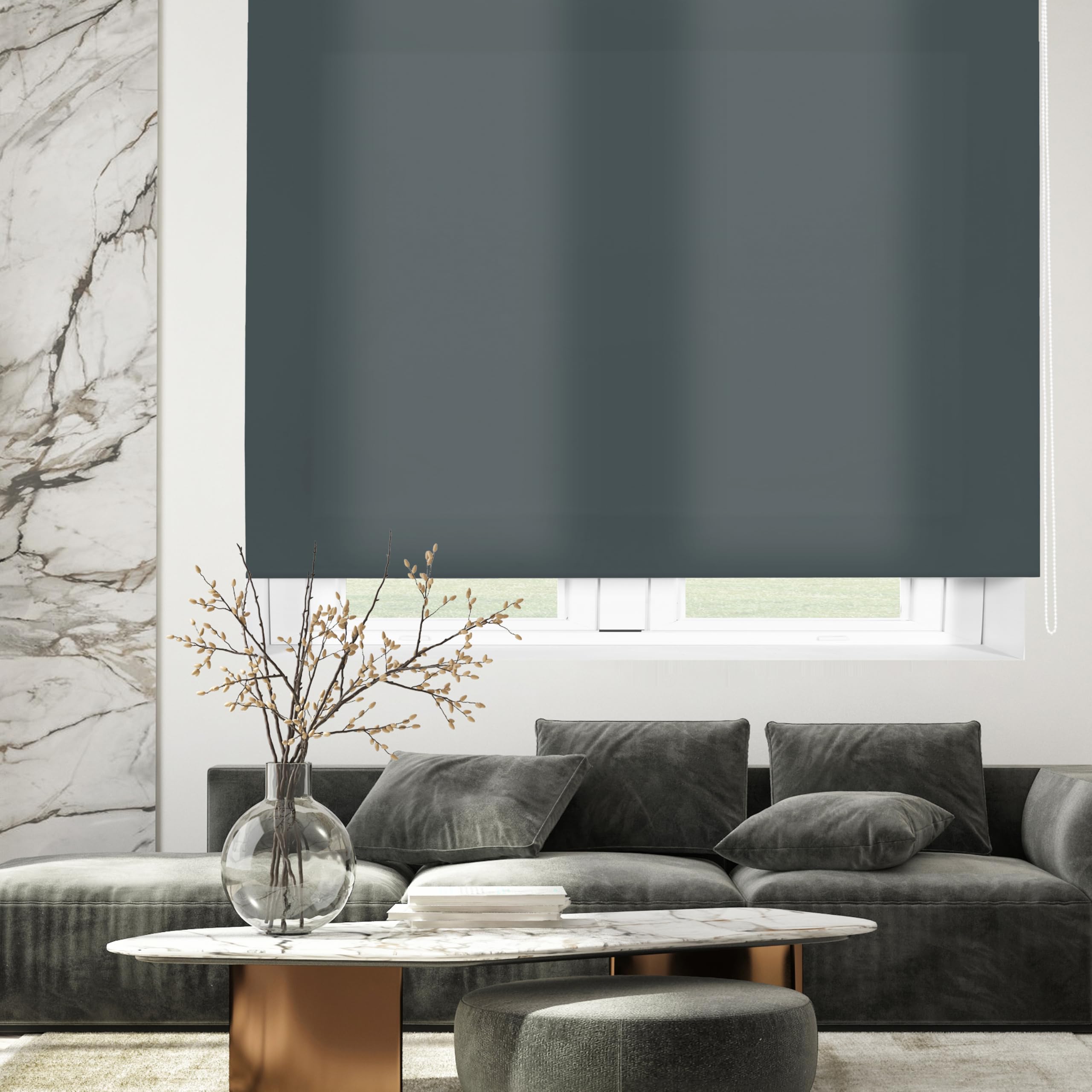 Blindecor Ara | Lichtdurchlässiges Rollo | Bläulich grau | 180 x 175 cm (BxH) | Stoffgröße 177 x 170 cm | Rollos für fenster