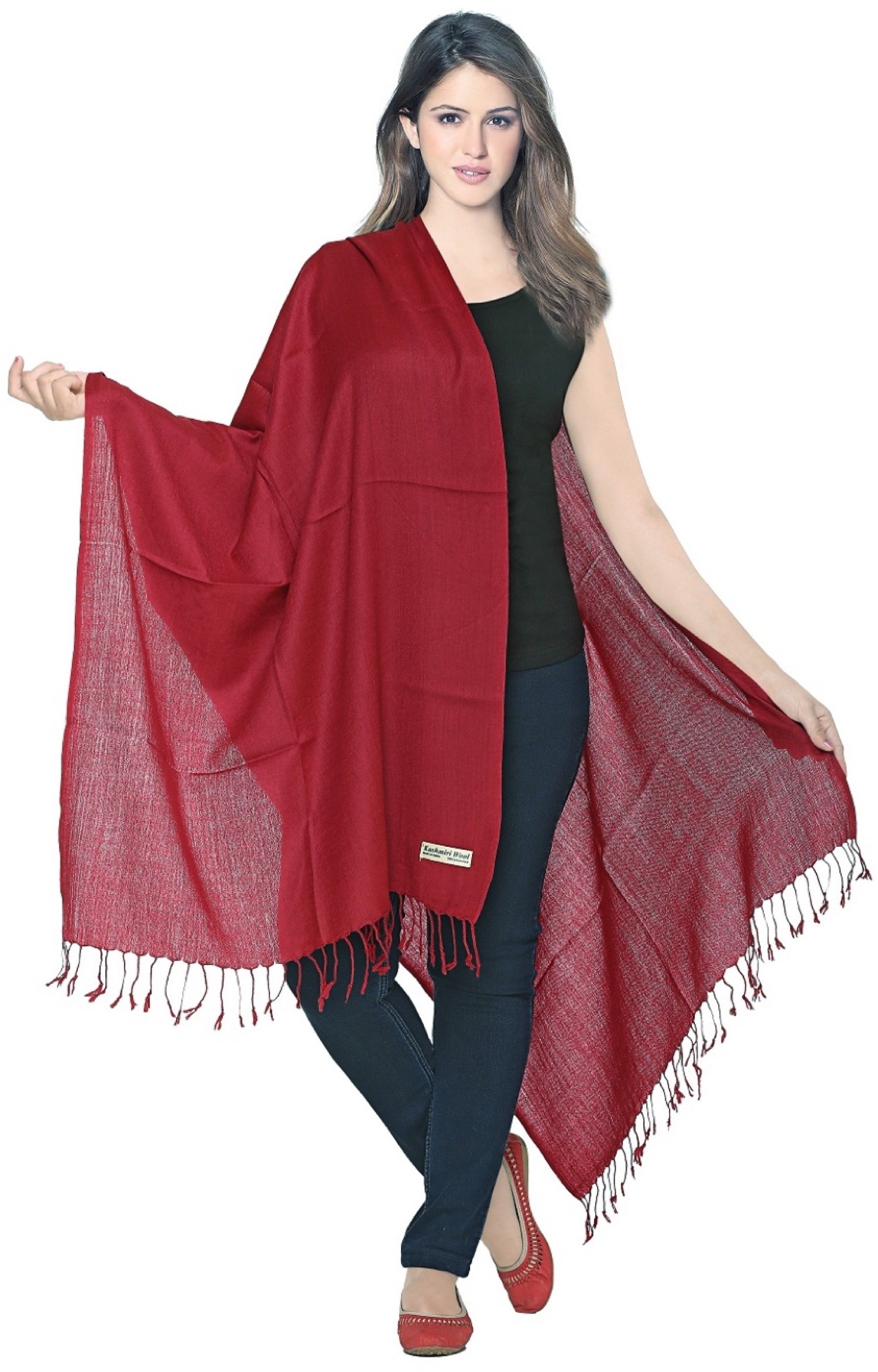 World of Shawls Luxurious 100% Kashmiri Fine Wool Pashmina Shawl Wrap Scarf (Scarlet Red)
