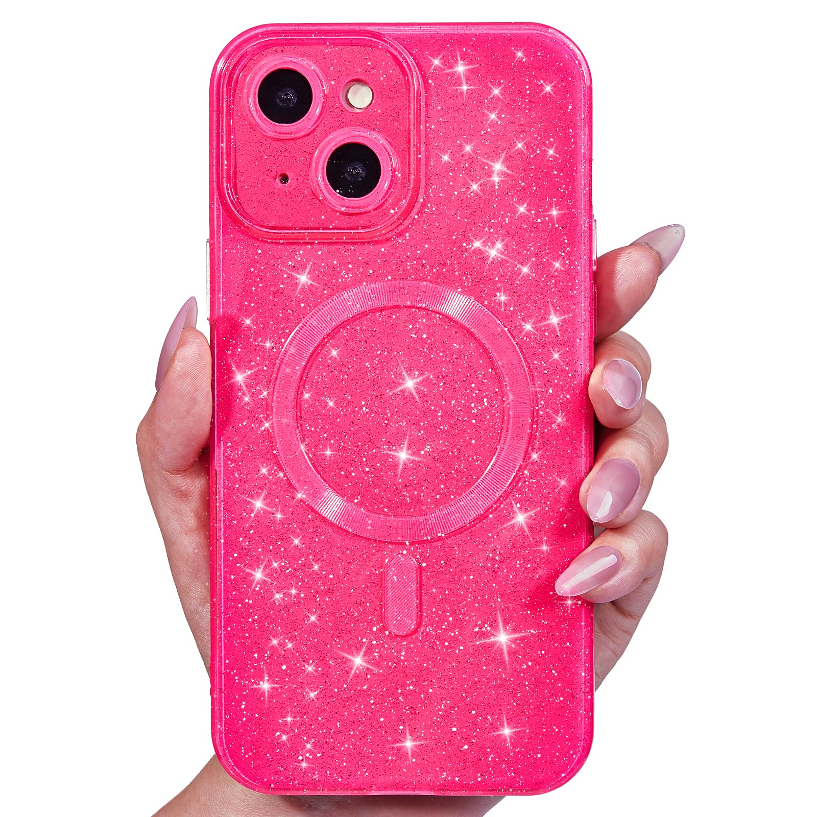 Svanove Glitter Case for iPhone 15 Plus Phone Case Magnetic Compatible with Magsafe, Sparkle Bling Shiny Sparkly Cute Girly Design, Bright Trendy