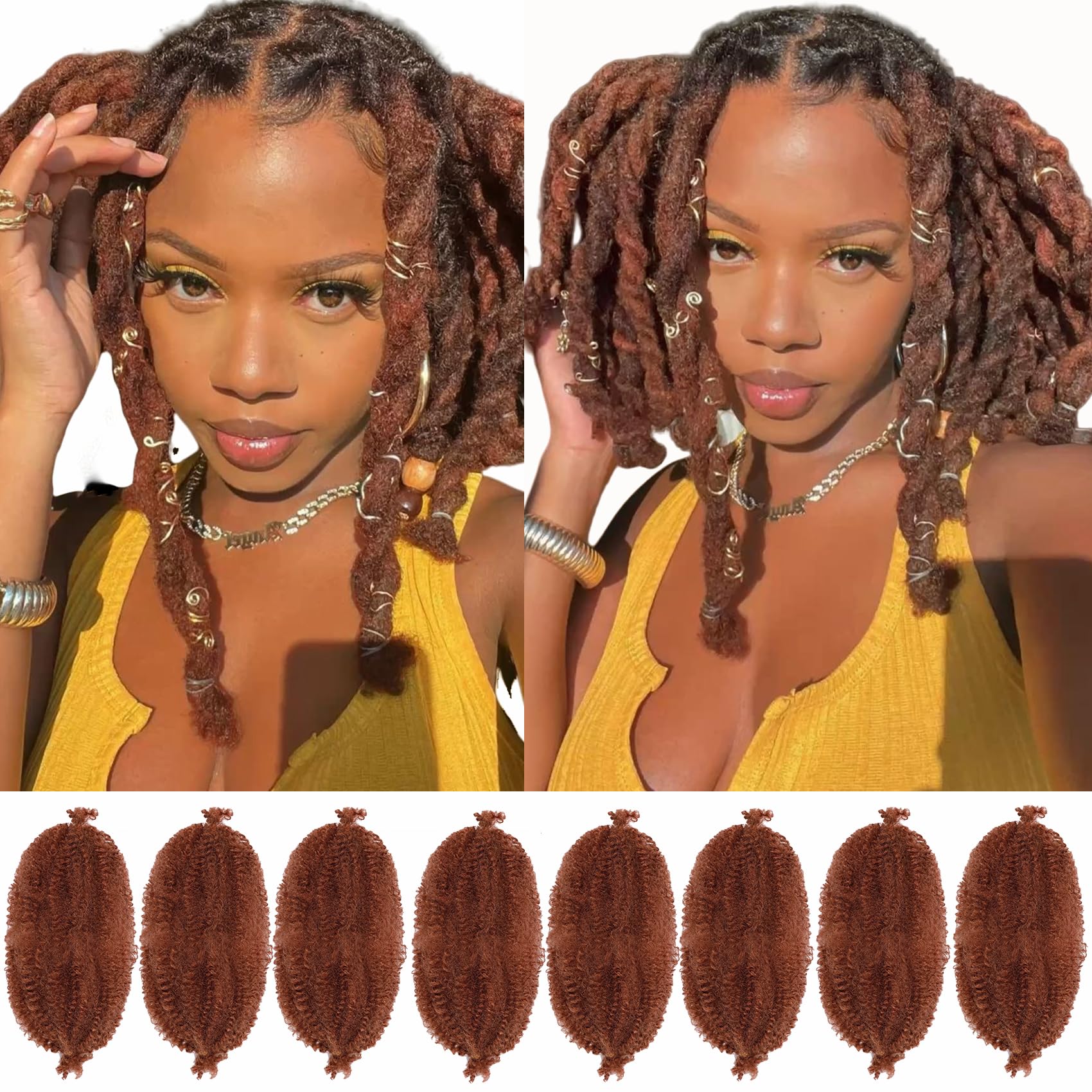 Springy Afro Twist Hair 8 Packs Marley Twist Braiding Hair Pre Separated Spring Twist Hair for Faux Locs Crochet Hair Kinky Twist for Braiding