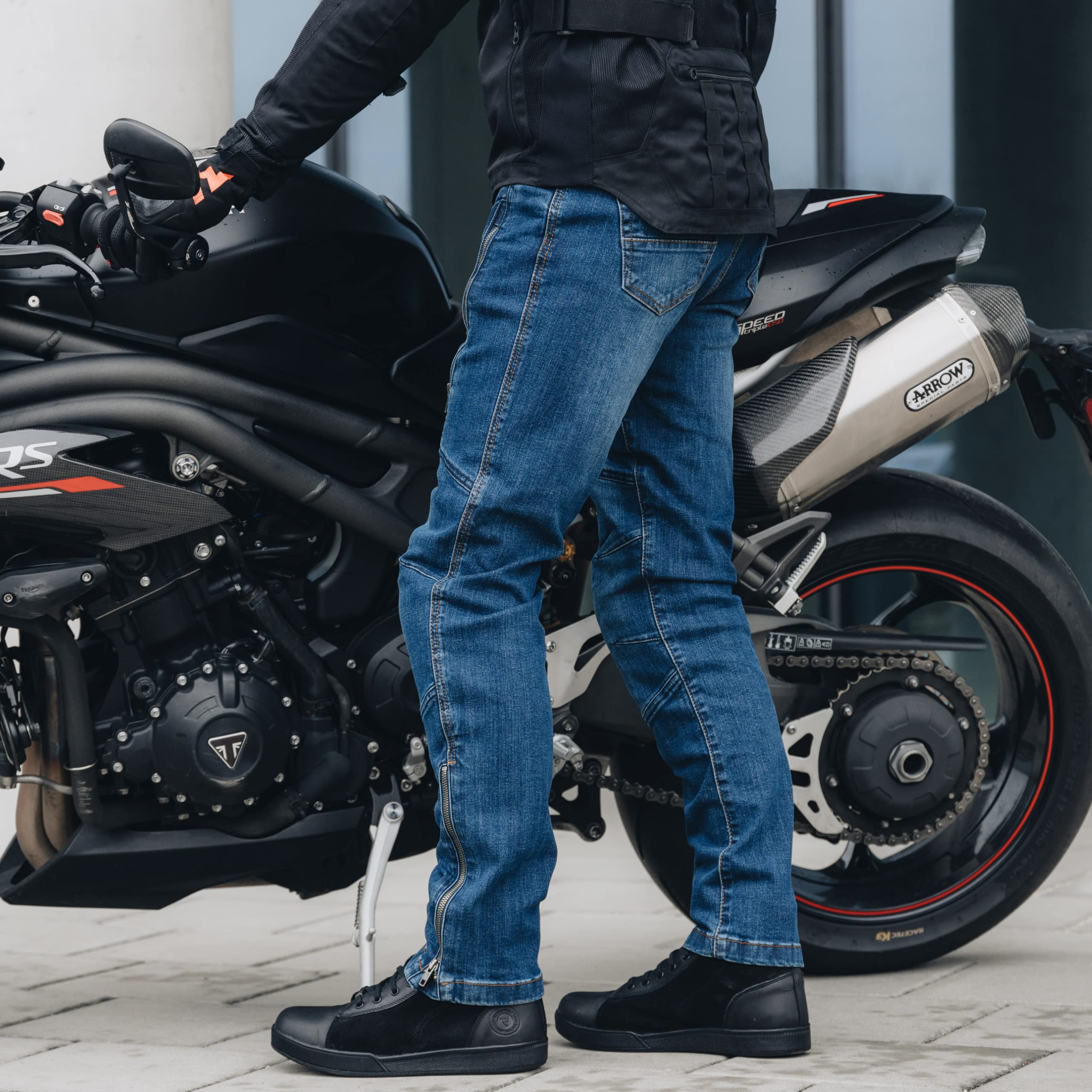 REBELHORN Hawk III Jean de Moto pour Homme | Doublure en Fibre d'aramide | Protections Genoux et Hanches | 2 canaux de Ventilation avec Fermeture éclair | Coupe Droite, Noir délavé., 30W x 34L