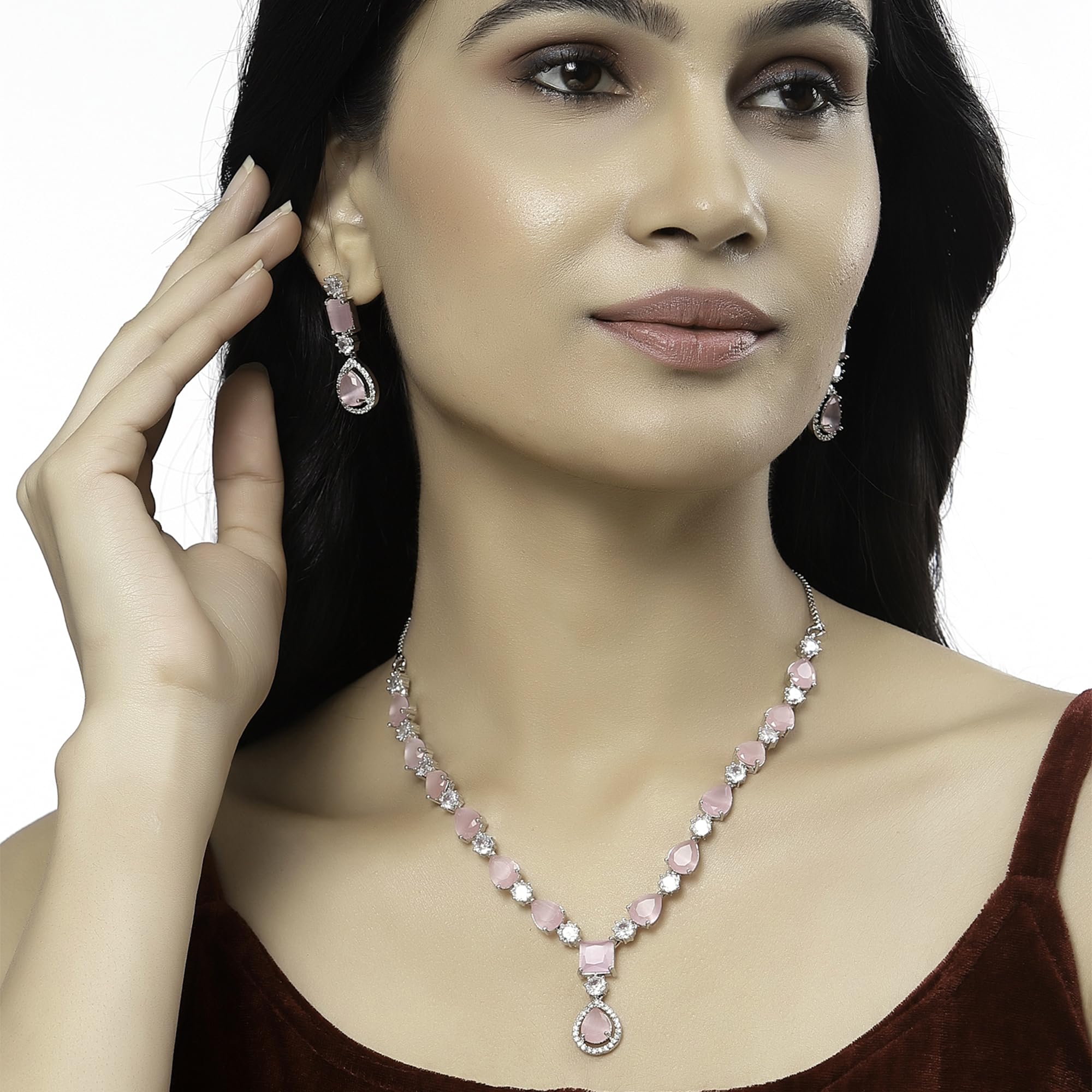 Rhodium-Plated Diamond Necklace Set
