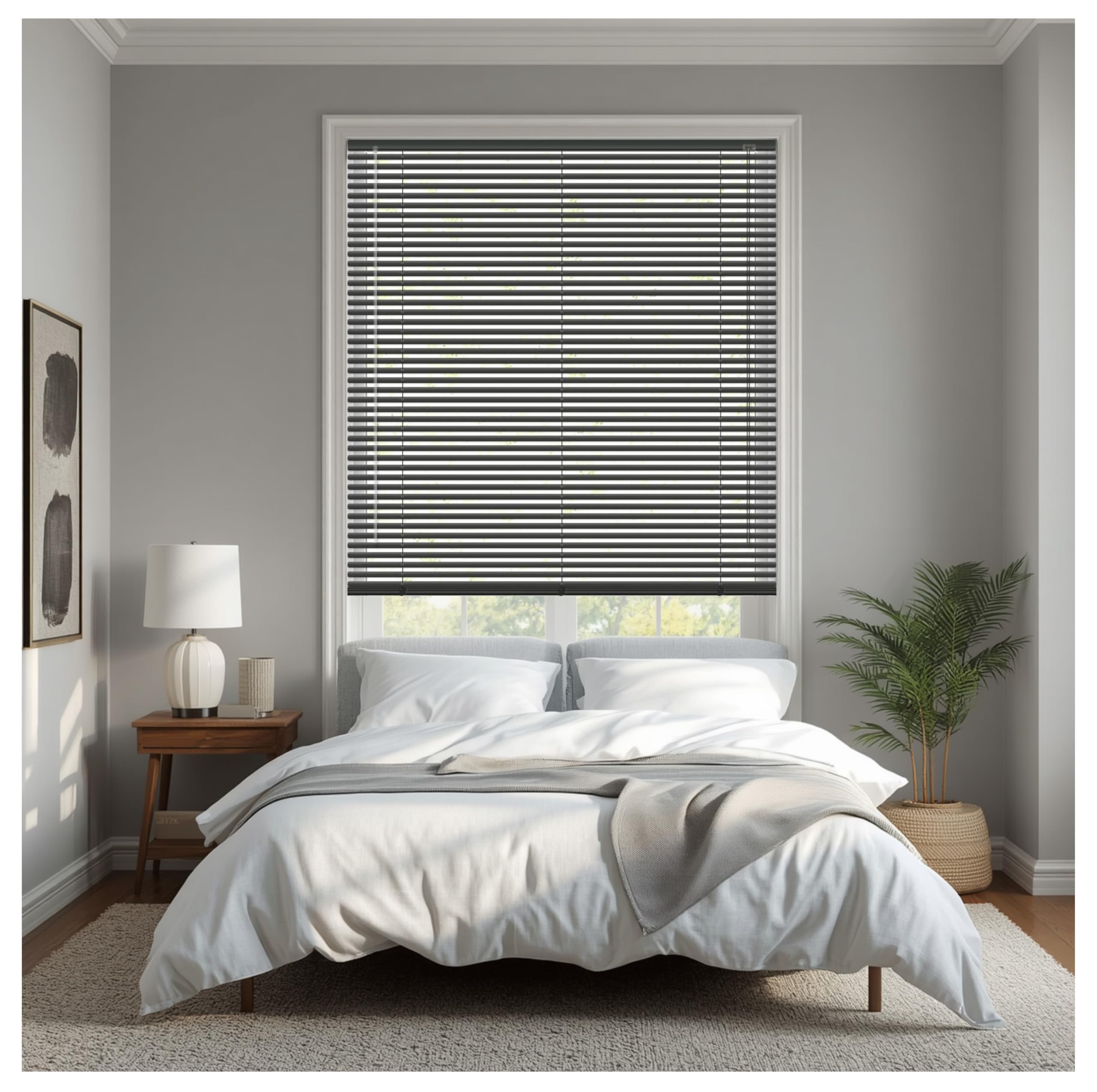 REHAN & CO Black 60 x 150cm PVC Plain Venetian Blind 25mm Horizontal Slats
