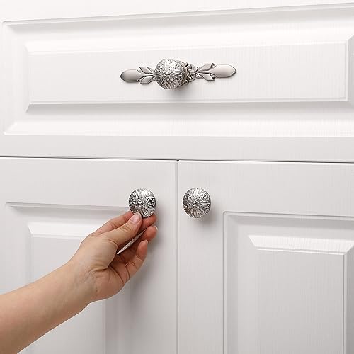 Miniatura 4 de 10 Pack Brushed Nickel Knobs & Back Plates for Cabinets,1-14 Flower Nickel Cabinet Hardware knobs and 5-45Length Nickel Plates for Dresser Drawers