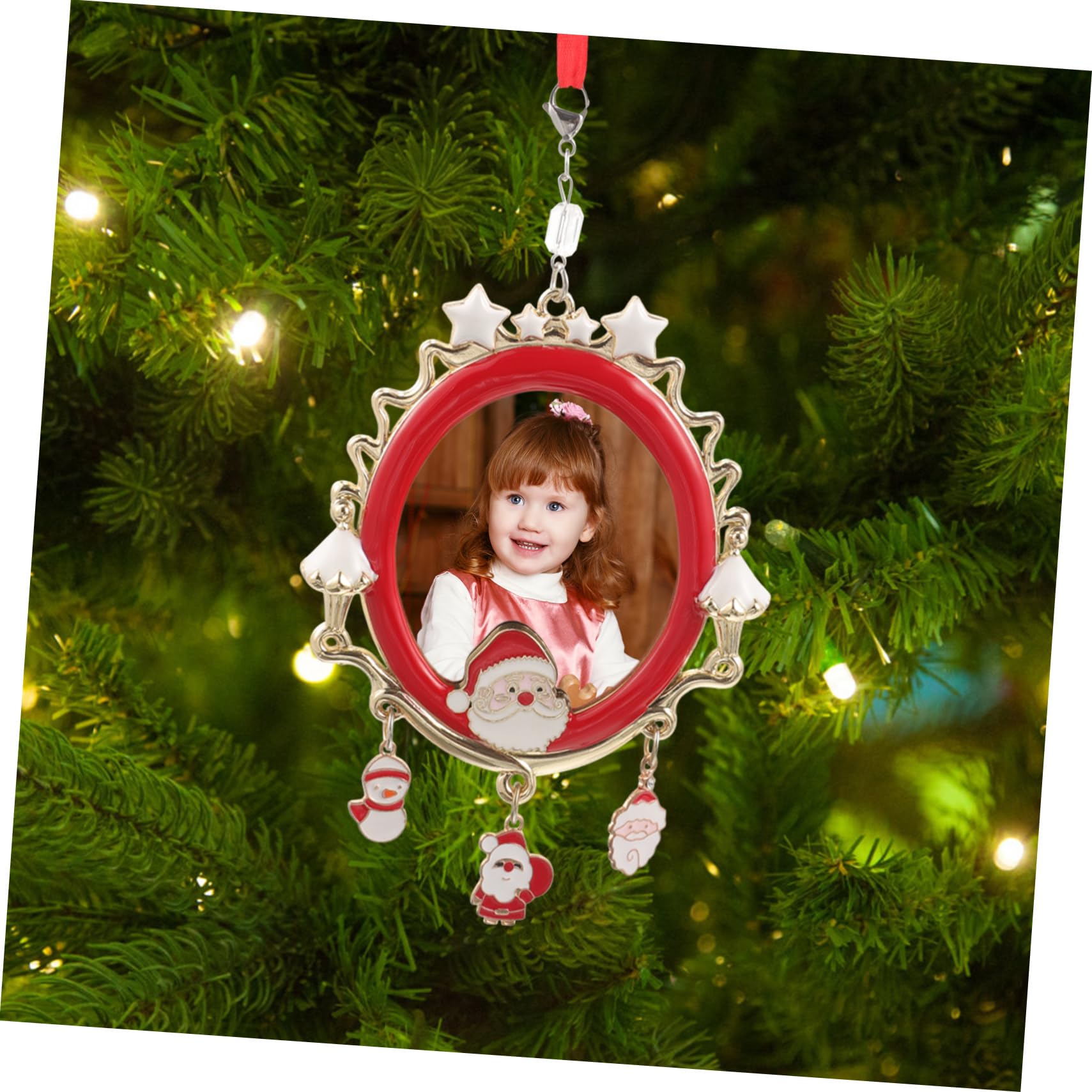 Gatuida Adorno Colgante de Metal para Árbol de Navidad Forma de Copo y Foto Personalizada, Adorno Navideño para Fiestas Familiares