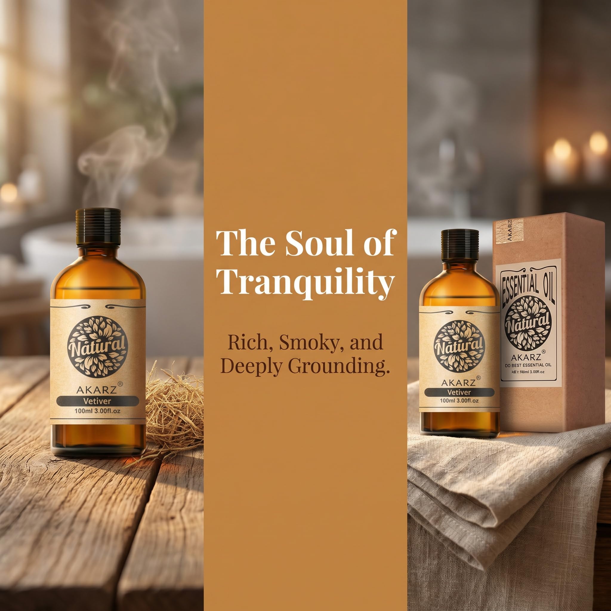 AKARZ 100ml Olejek esencjny z Wetywera - Naturalny olejek aromatyczny do dyfuzorów, lamp aromatycznych i aromatów pomieszczeń