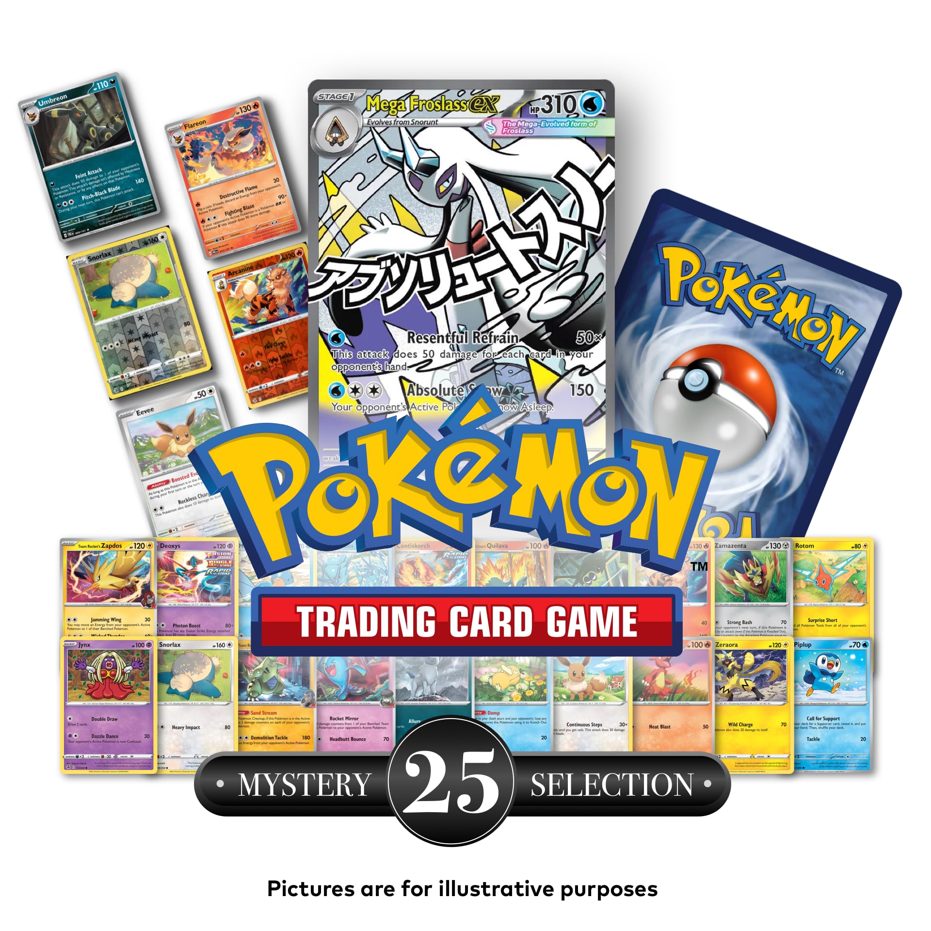 Ultimate Pokemon TCG: 25 Card Mystery Pack w/ 25 Pokemon cards incl. 5 Guaranteed Holos | + 1x Ultra Rare Card | By The Poke Bruvs
