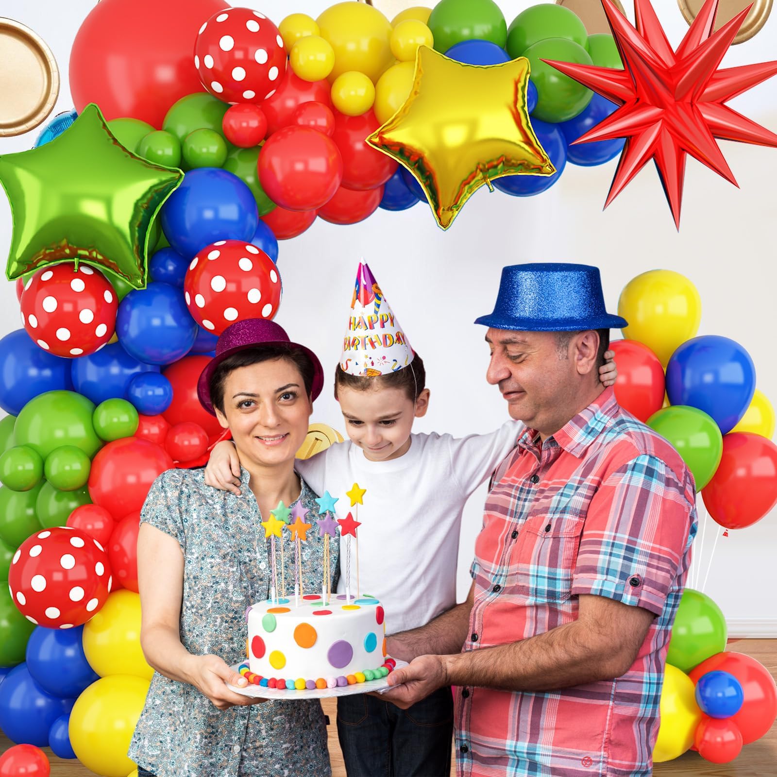 Rot Grün Gelbe Luftballons Girlanden, Kindergeburtstag Party Luftballons Deko, Super Bros Ballon Girlande mit Star Folienballon für Super Bros Babyparty Cartoon Video Spiel Superhelden Party Deko