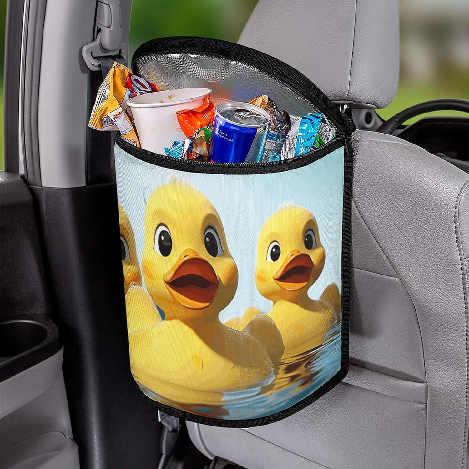 Hanging Car Trash Bag Protable Trash Can Cute Yellow Rubber Ducky Waterproof Garbage Bin for Car