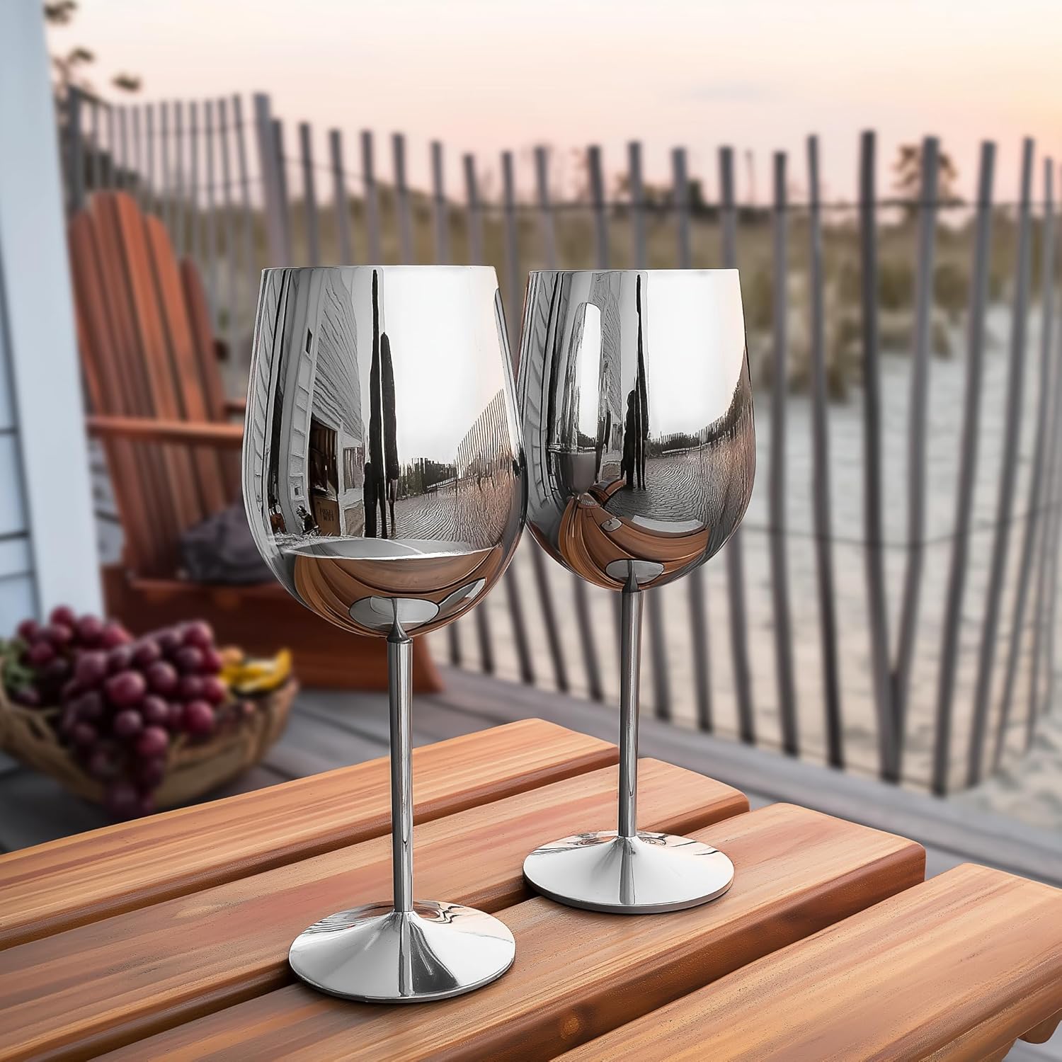 K&K Home Silver Stainless Steel Unbreakable Wine Glasses - 18 oz - Set of 2 Colored, Stemmed Metal Wine Glasses Perfect for Outdoors, Weddings, and Parties (Silver, Set of 2) - Image 6
